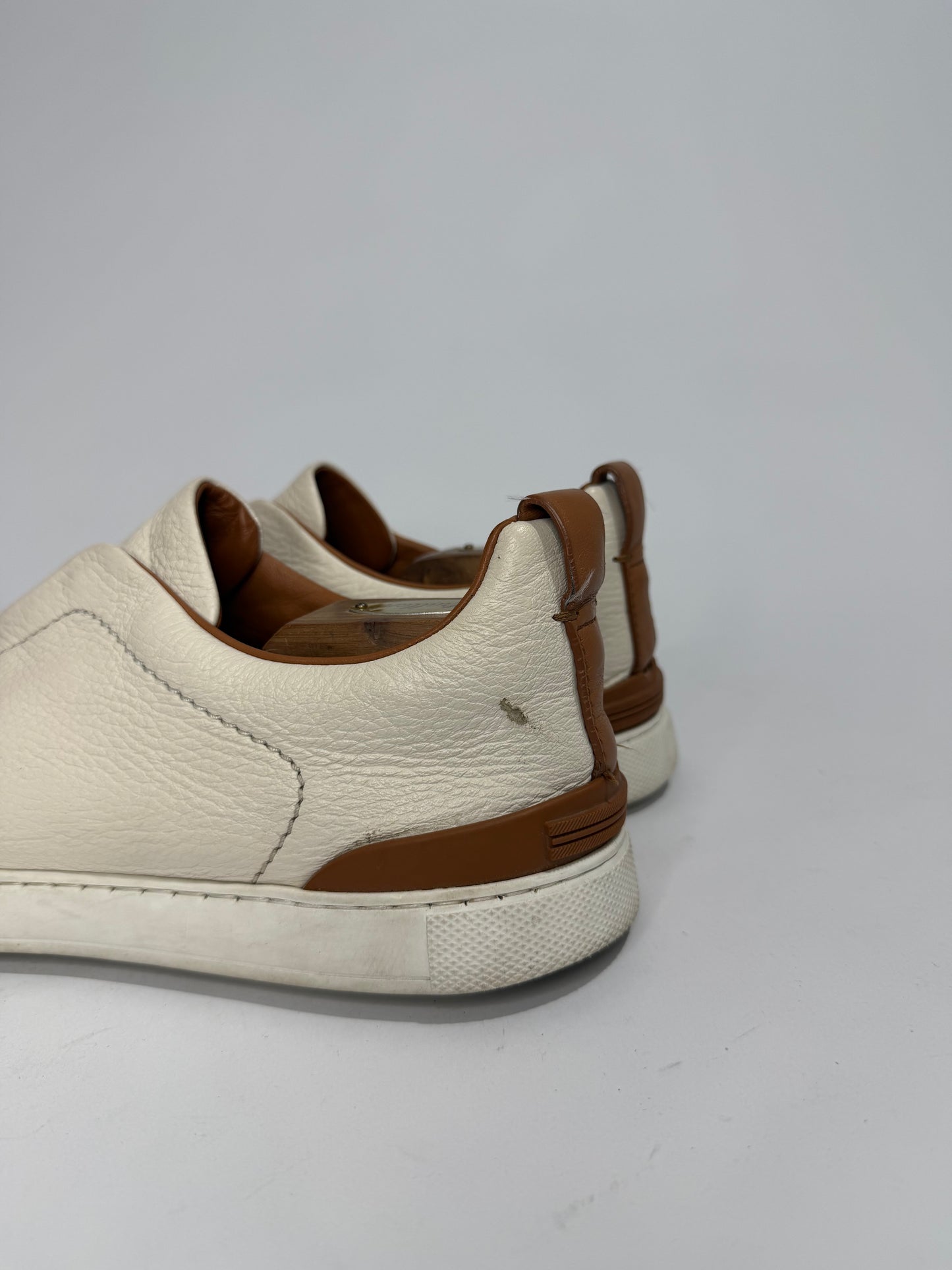 Ermenegildo Zegna Cream Leather triple stitch Slip On Sneakers Size 8.5 UK/ 9.5US