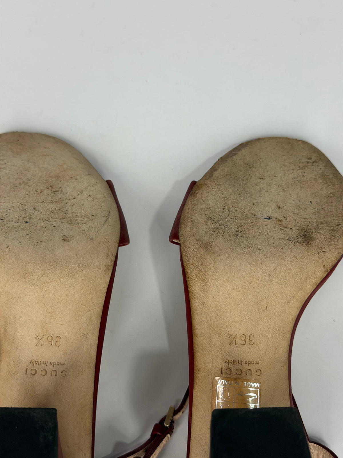 Gucci Red Leather Horsebit Open Toe Block Heel Ankle Strap Sandals Size 36.5 EU