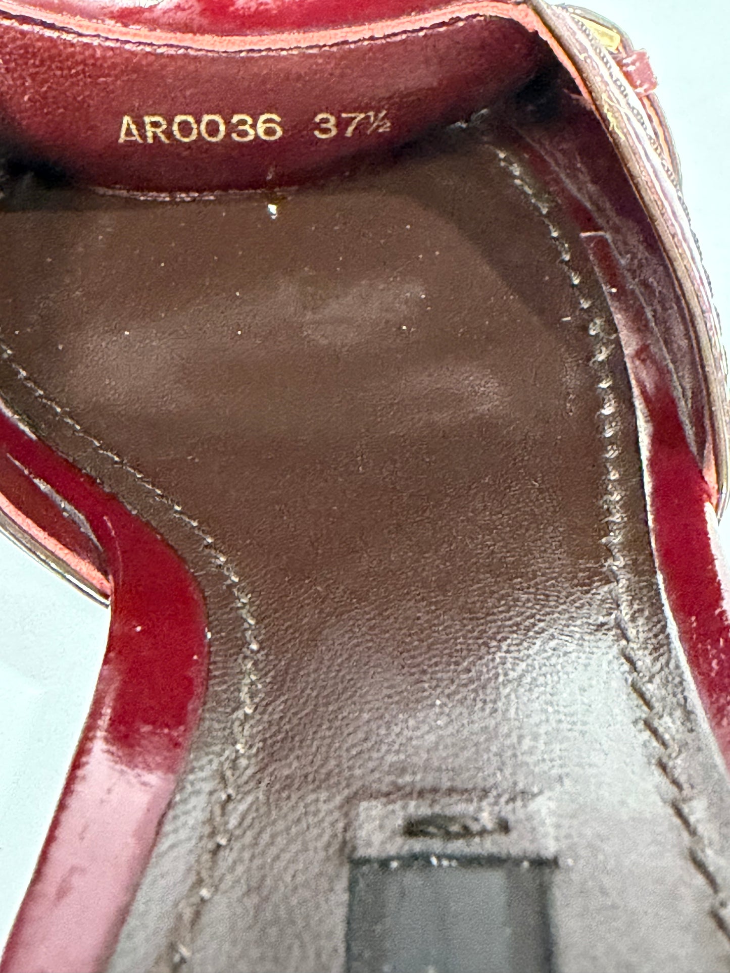 Louis Vuitton Patent Leather Fringe Mule Heels – Burgundy / Bordeaux with Gold LV Hardware