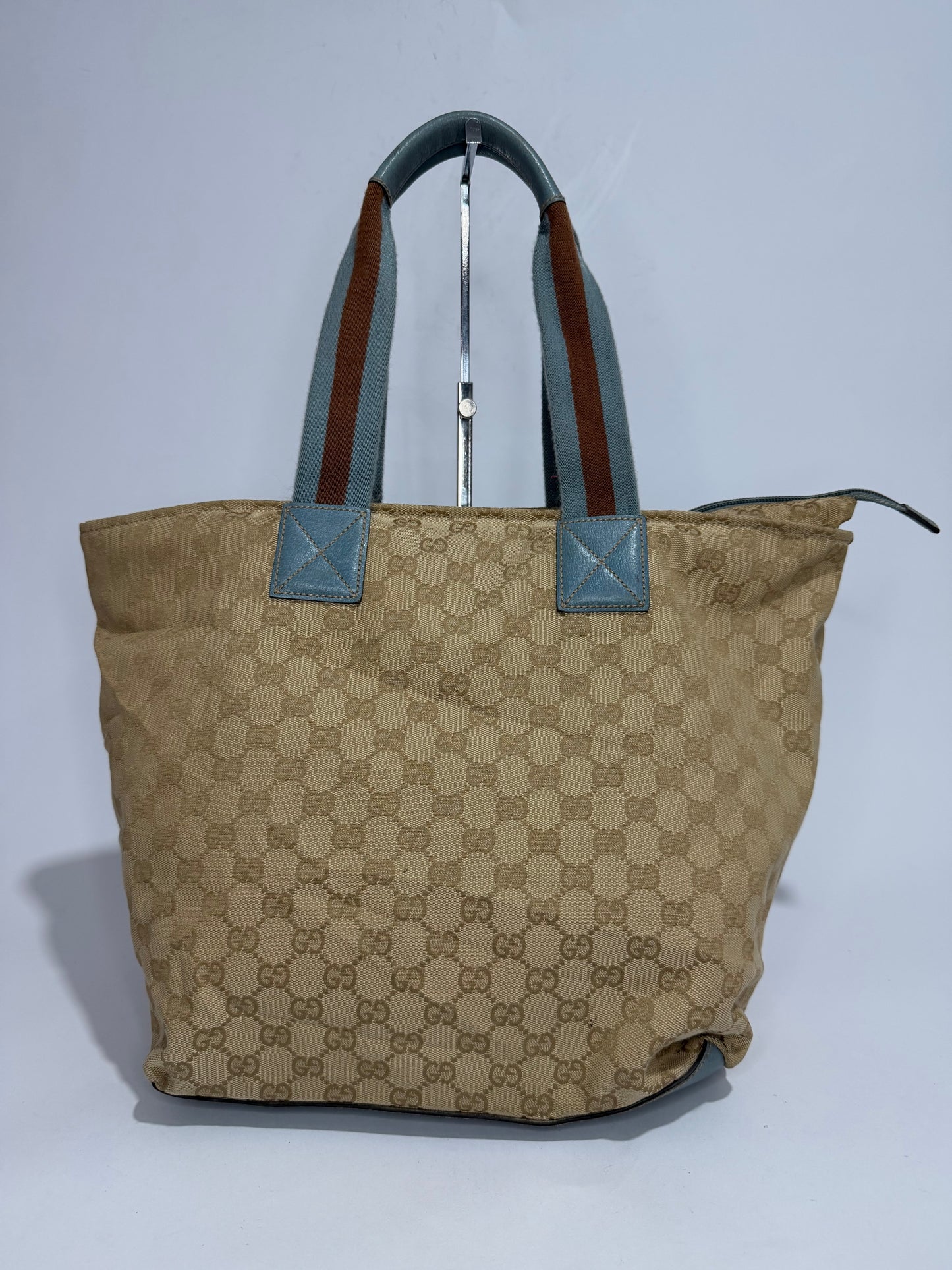 Gucci Original GG Blue Canvas Web Tote