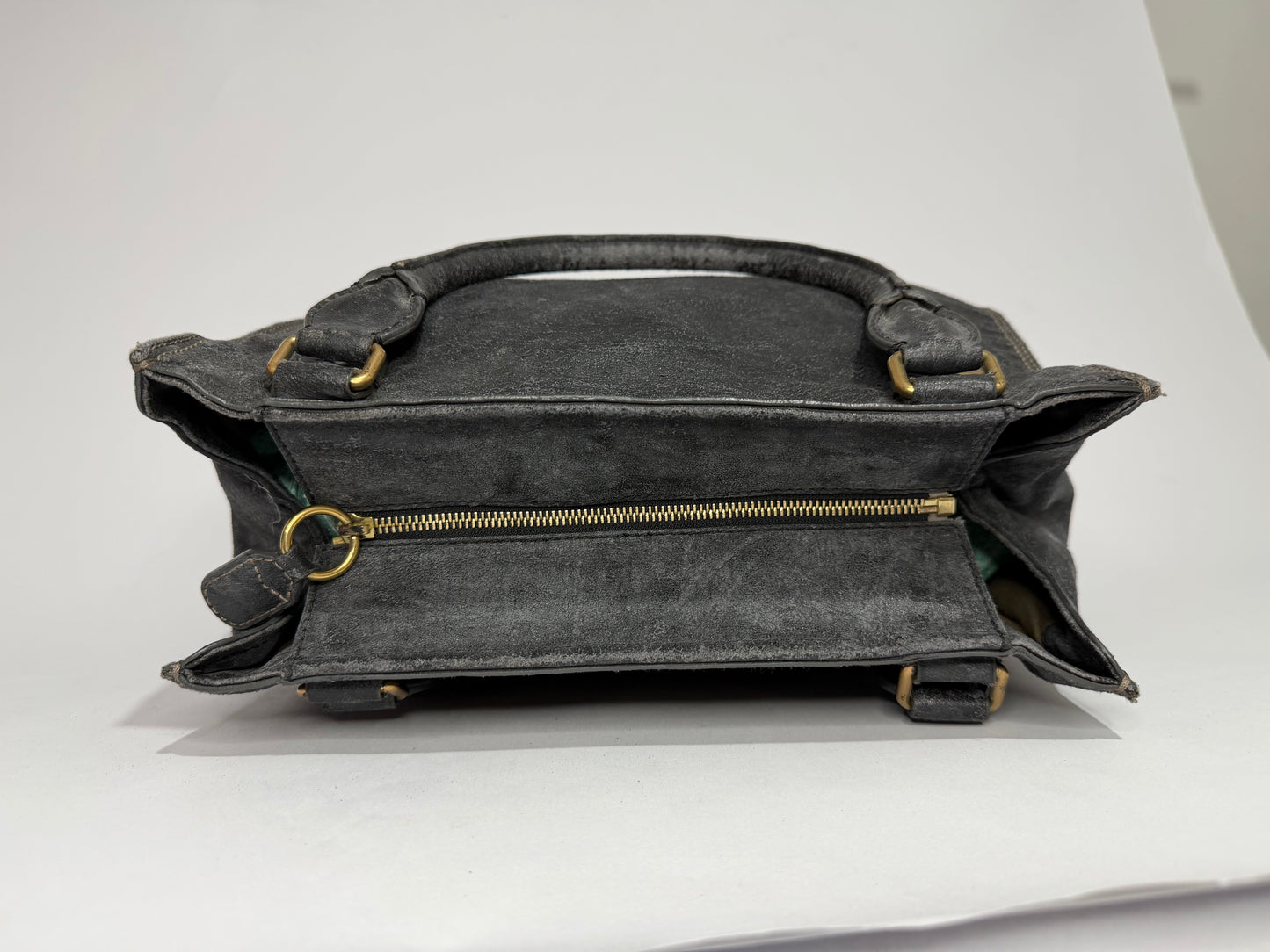 Chloé Vintage Distressed Leather Logo Tote Bag Black Large Shoulder Handbag
