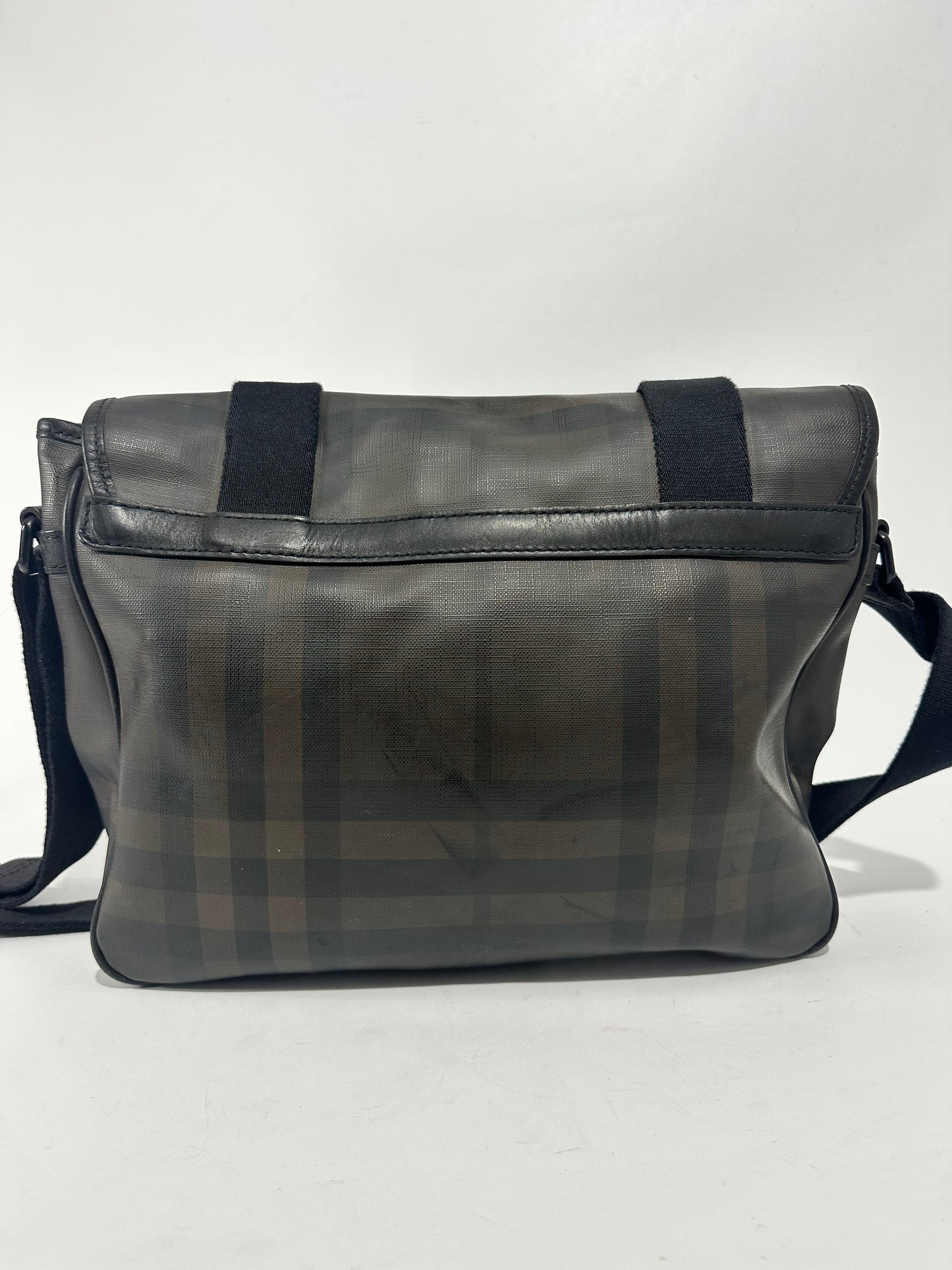 Burberry Grifford Messenger Bag Smoked Check Coated Canvas