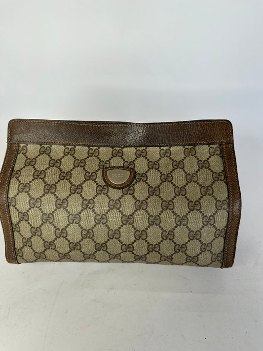 VINTAGE GUCCI Web Sherry Line GG Canvas Clutch Bag Beige