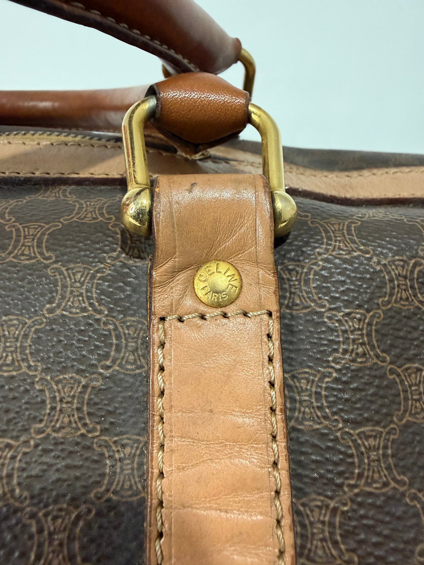 Celine Brown Triomphe Coated Canvas Large Voyage Duffle Bag
