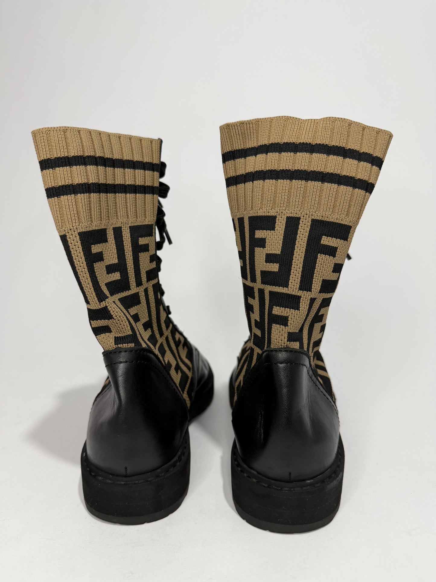 Fendi Black Canvas and Leather Rockoko Ankle Length Boots Size 37 EU