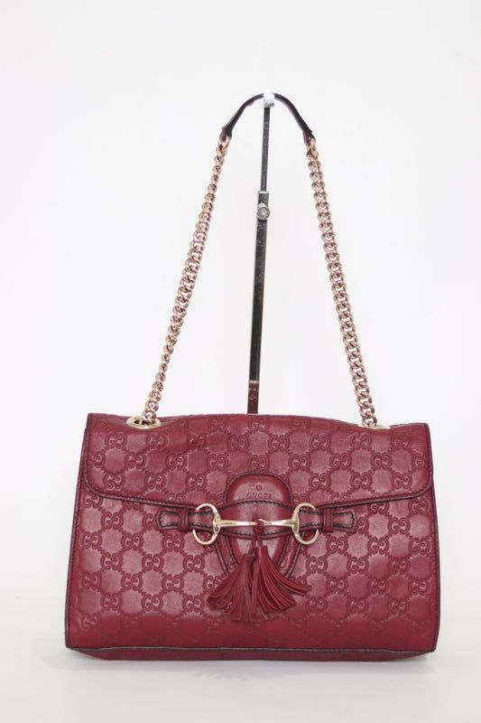 Gucci Dark Red Guccissima Leather Medium Emily Chain Shoulder Bag