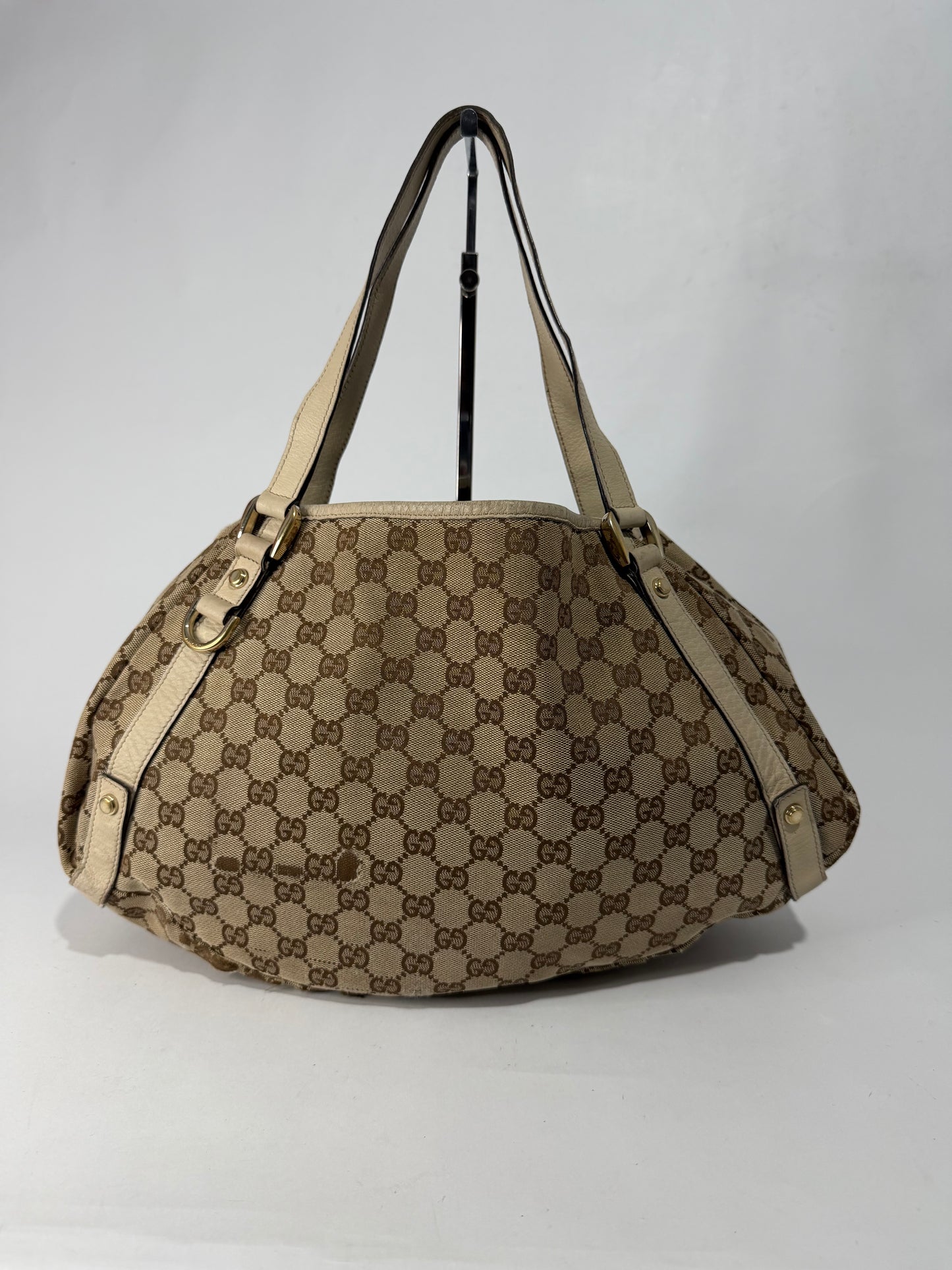 Gucci Beige/White Blue GG Canvas and Leather Abbey Tote