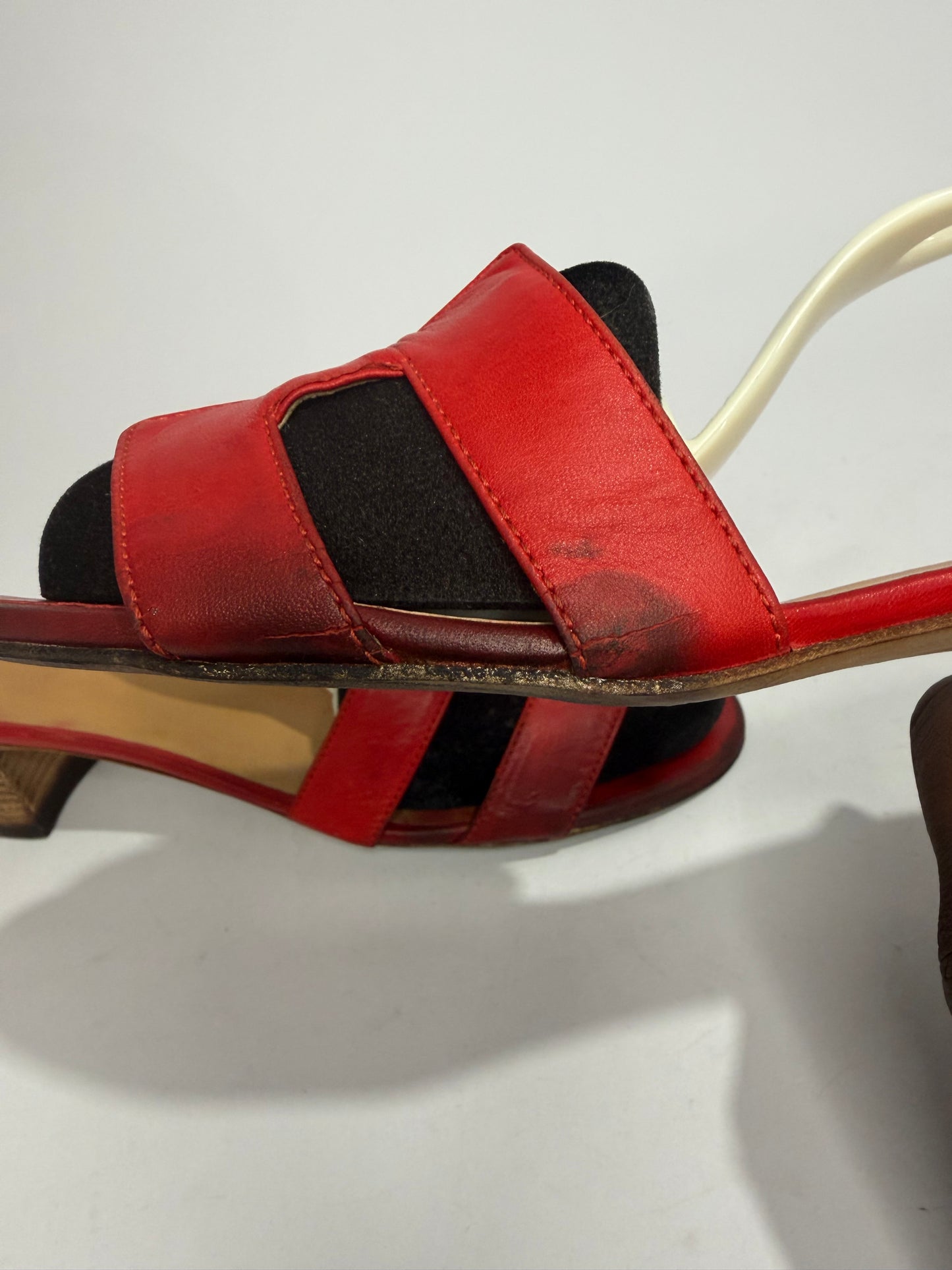 Hermes Red Leather Oasis Slide Sandals Size 38 EU/ 8 US/ 5 UK