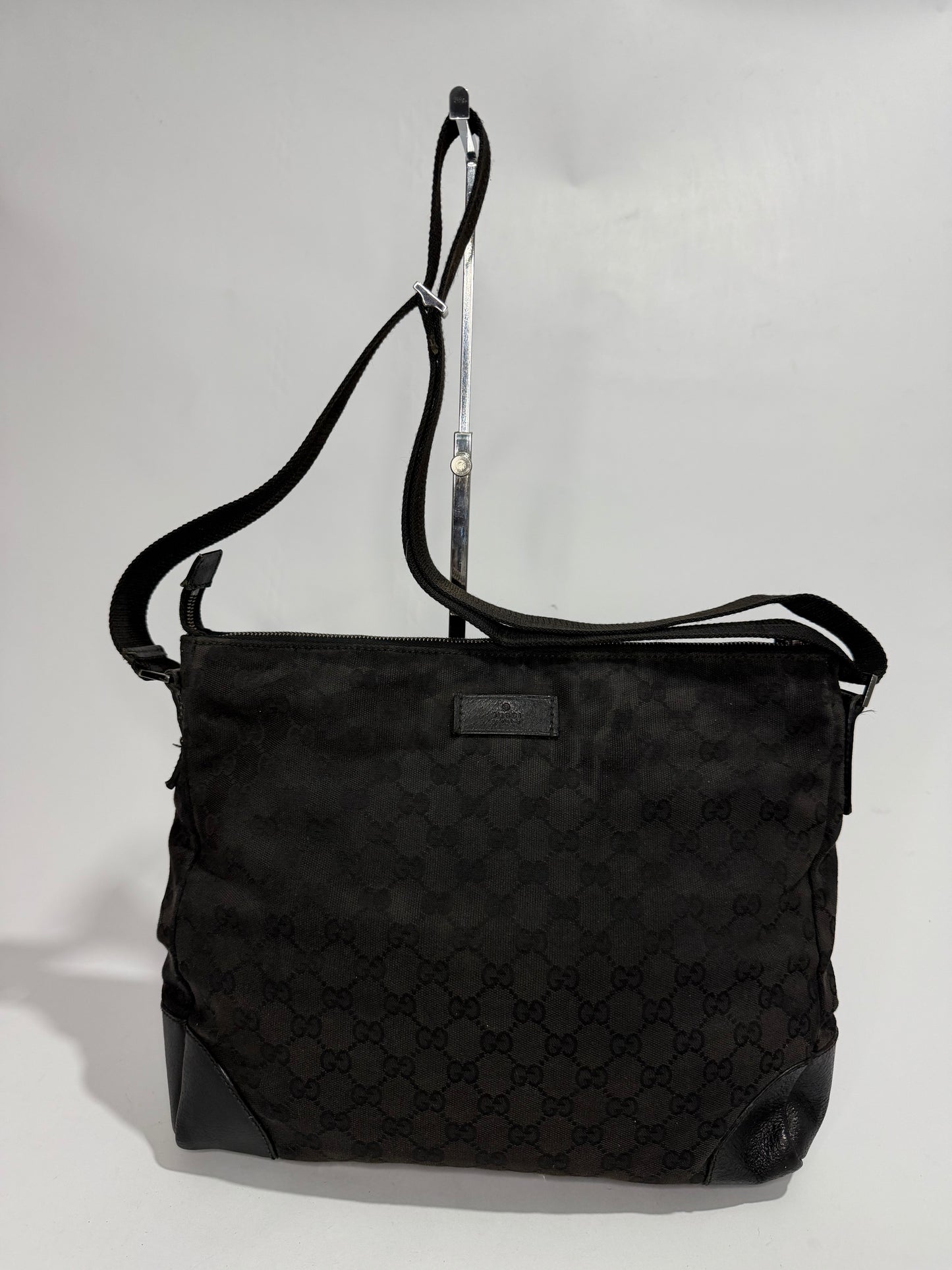 Vintage Gucci Black GG Canvas Crossbody Messenger Bag