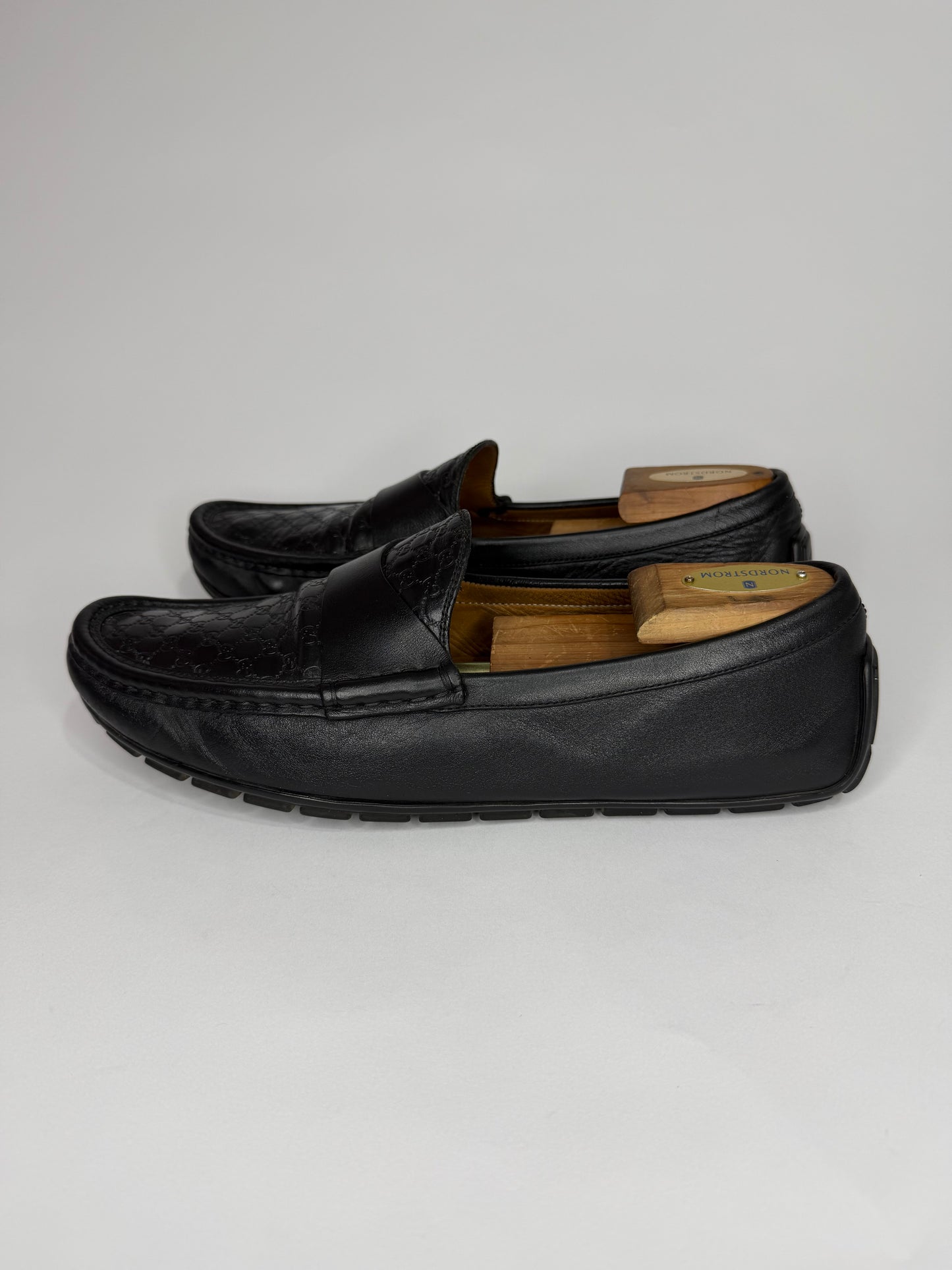 Gucci Black Diamante Leather Driver Loafers Size 10 US / 9 UK / 43 EU