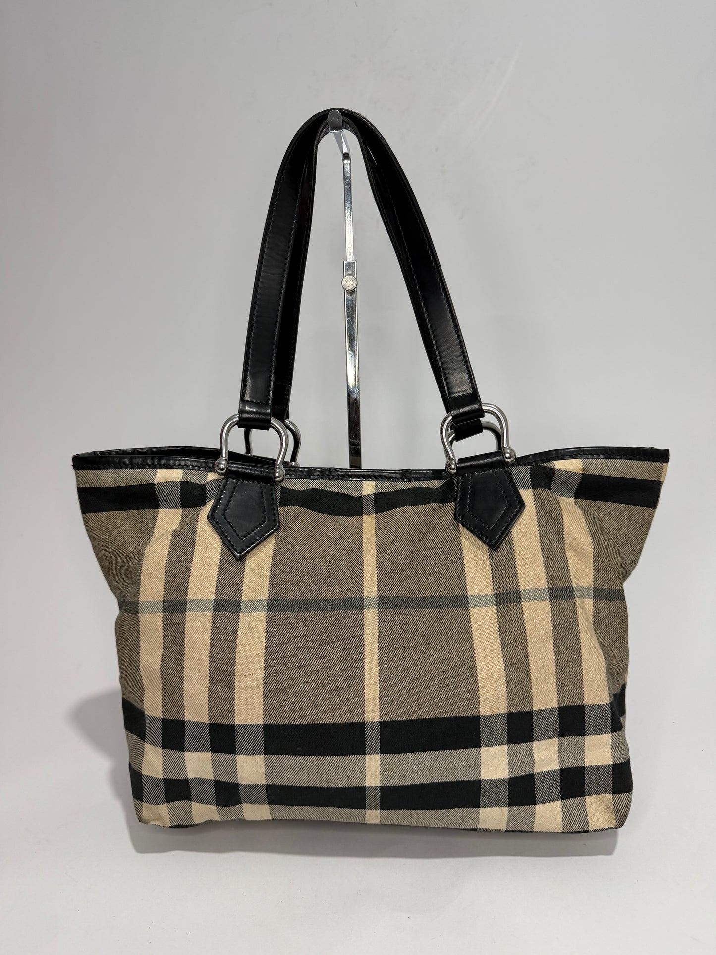 Burberry Grey/Black House Check Canvas and Leather Tote