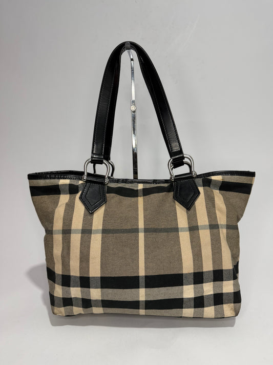 Burberry Grey/Black House Check Canvas and Leather Tote