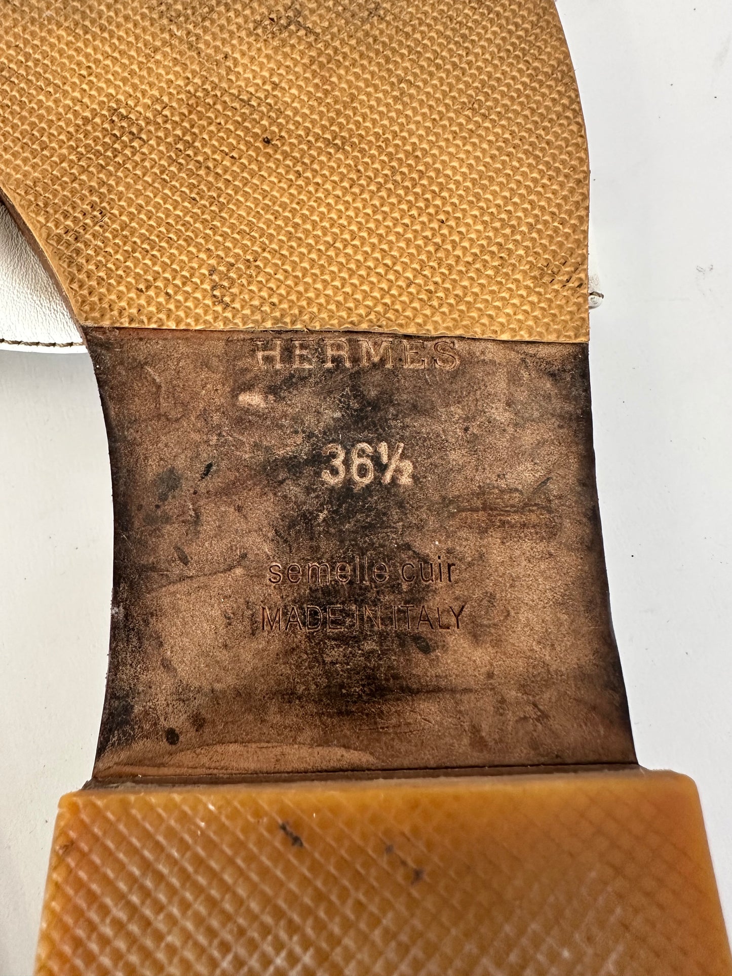 HERMES White Box Calfskin Oran Sandals 36.5 EU/ 6.5 US / 3.5 UK