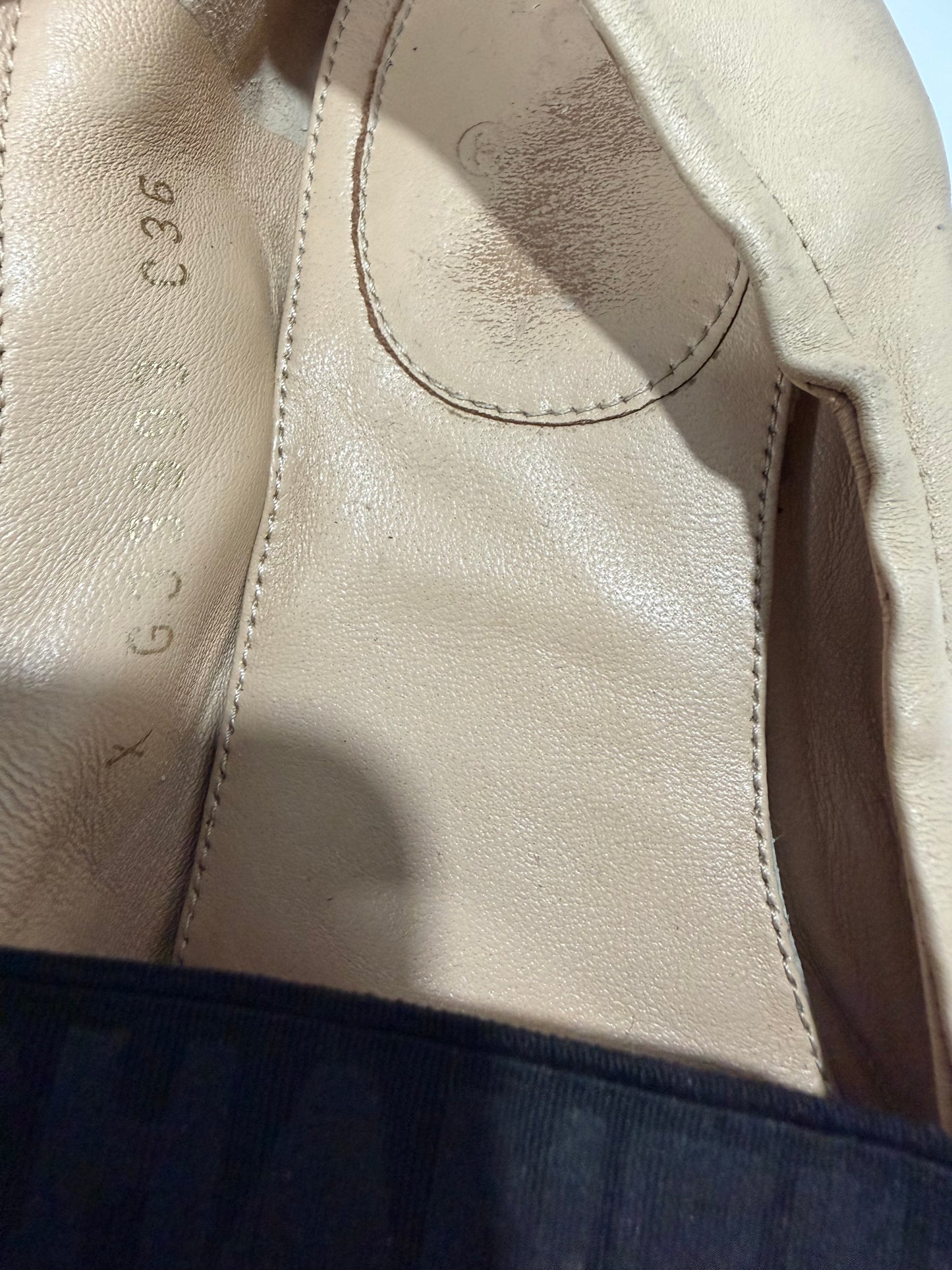 CHANEL Beige & Black Leather Mary Jane Cap Toe Ballet Flats Pearl Button Size EU 36