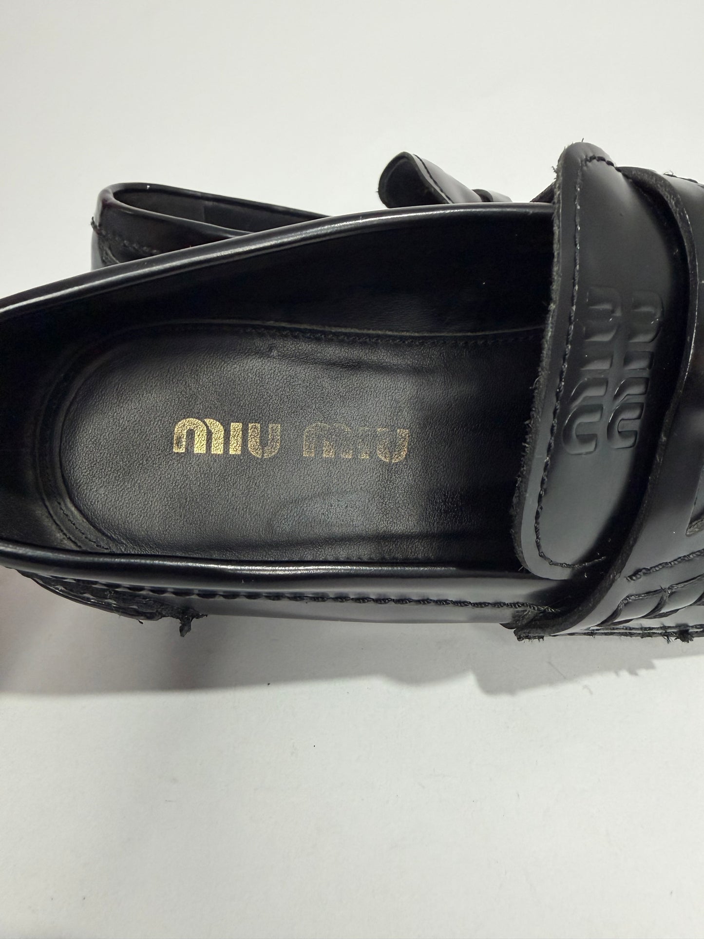 Miu Miu Black Leather Coin Loafers Size 37 EU/ 7 US/ 4 UK