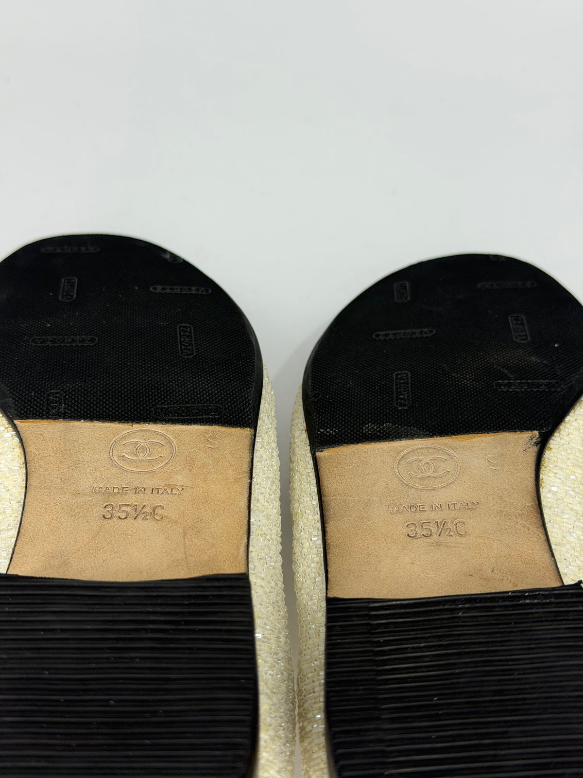 Chanel Black & Cream Woven Toe Cap Ballet Flats 35.5C