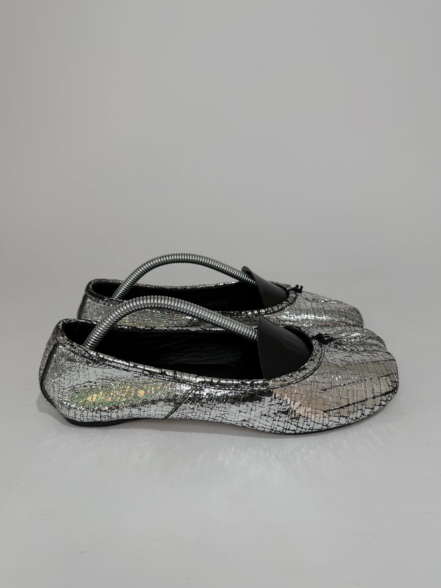 Maison Margiela Silver Tabi Mirror Ballerina Flats Size 37 EU/ 7 Us
