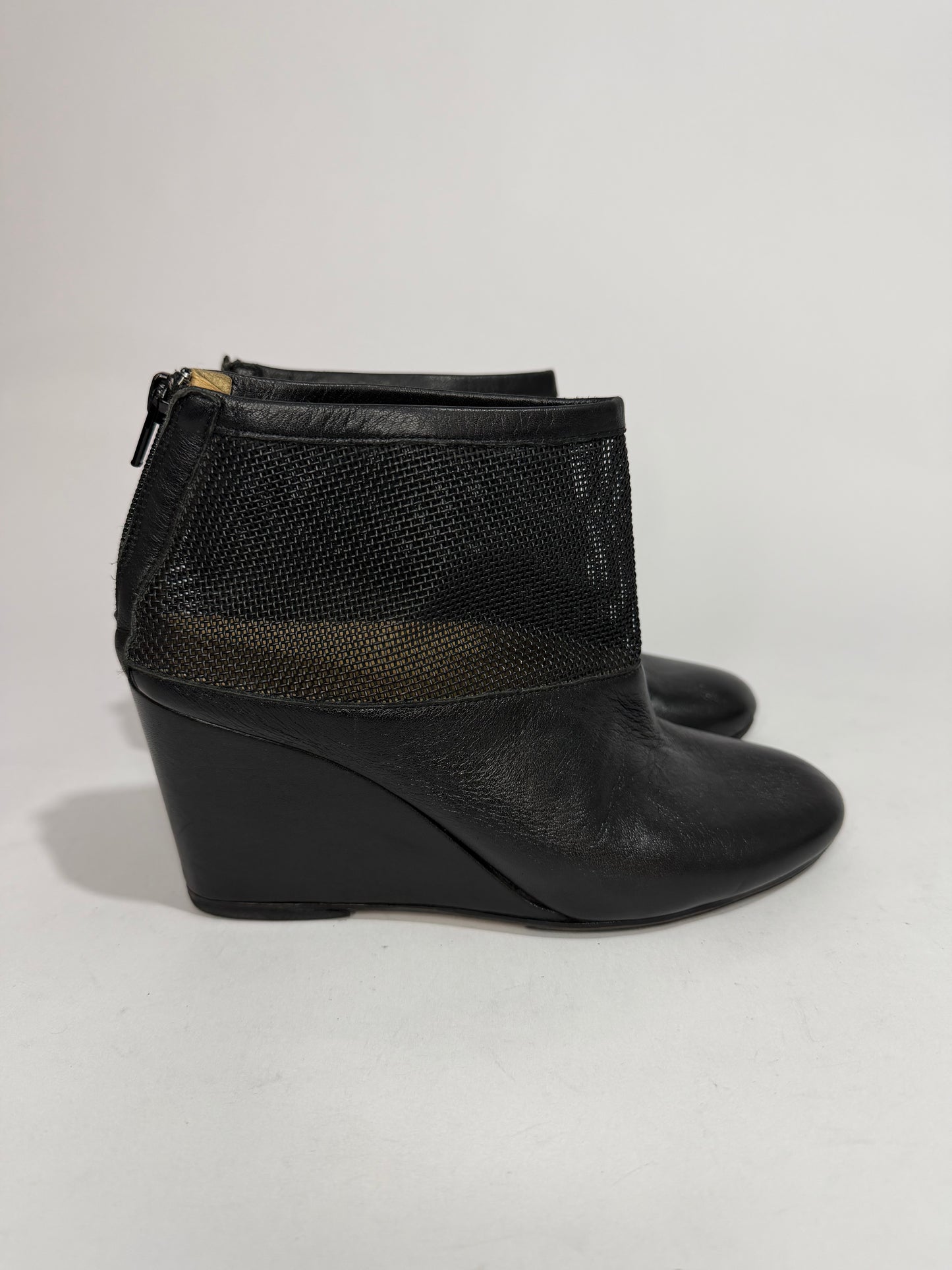 Maison Martin Margiela MM6 Black Leather & Mesh Wedge Ankle Boots  EU 38