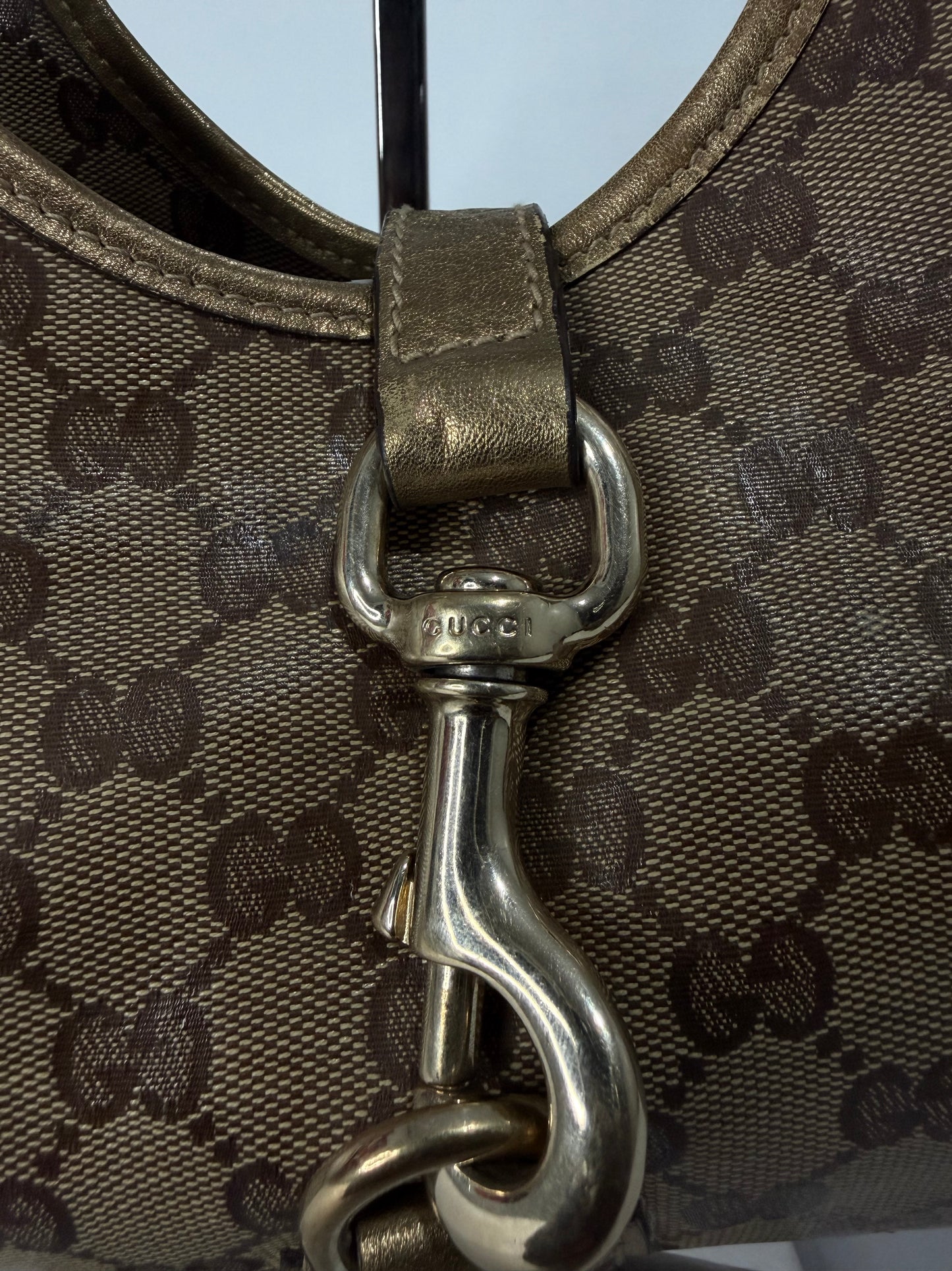 Gucci Gold/Beige GG Crystal Canvas and Leather Small Joy Shoulder Bag