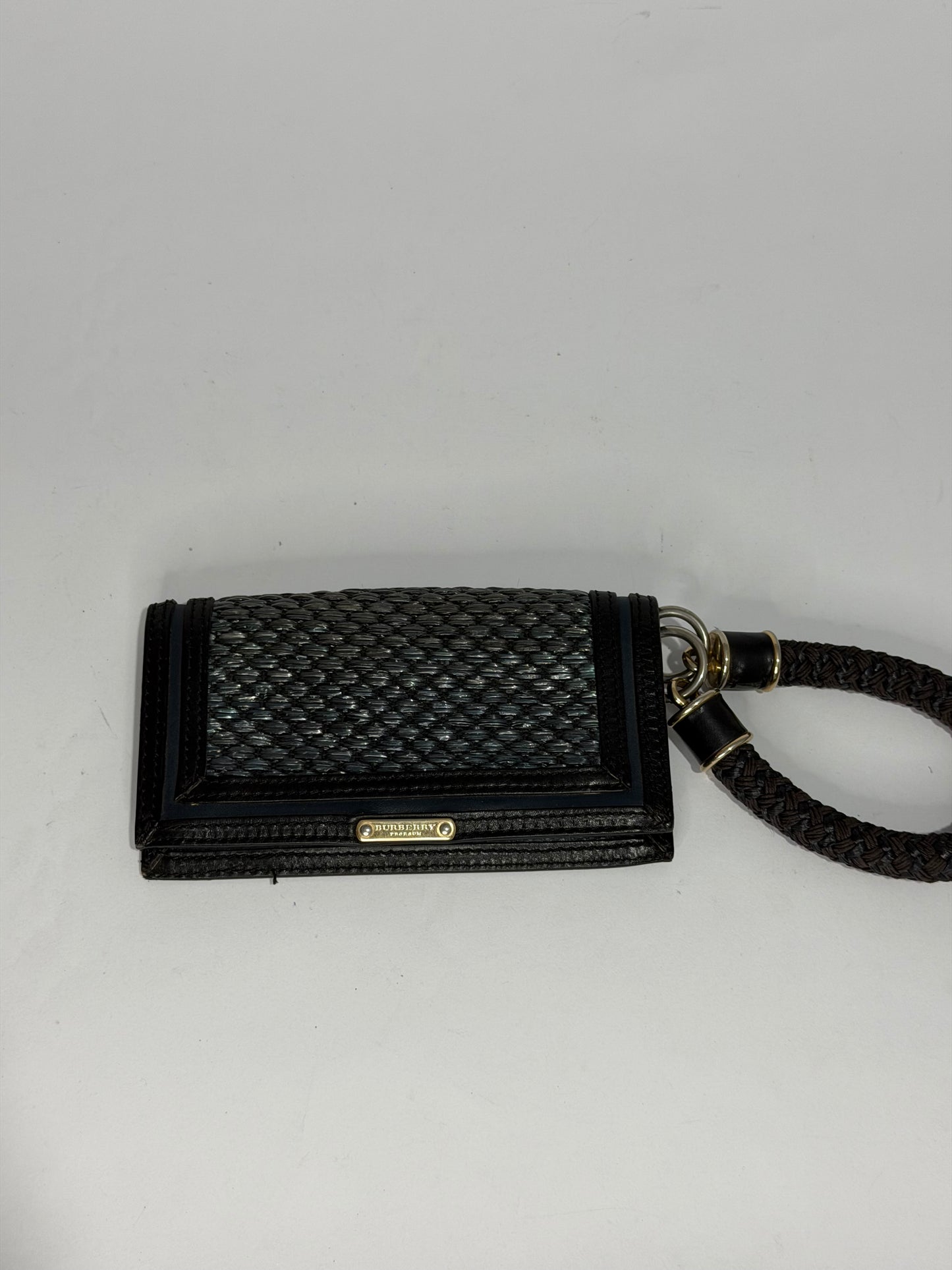 Burberry Black Straw Woven Leather Clutch