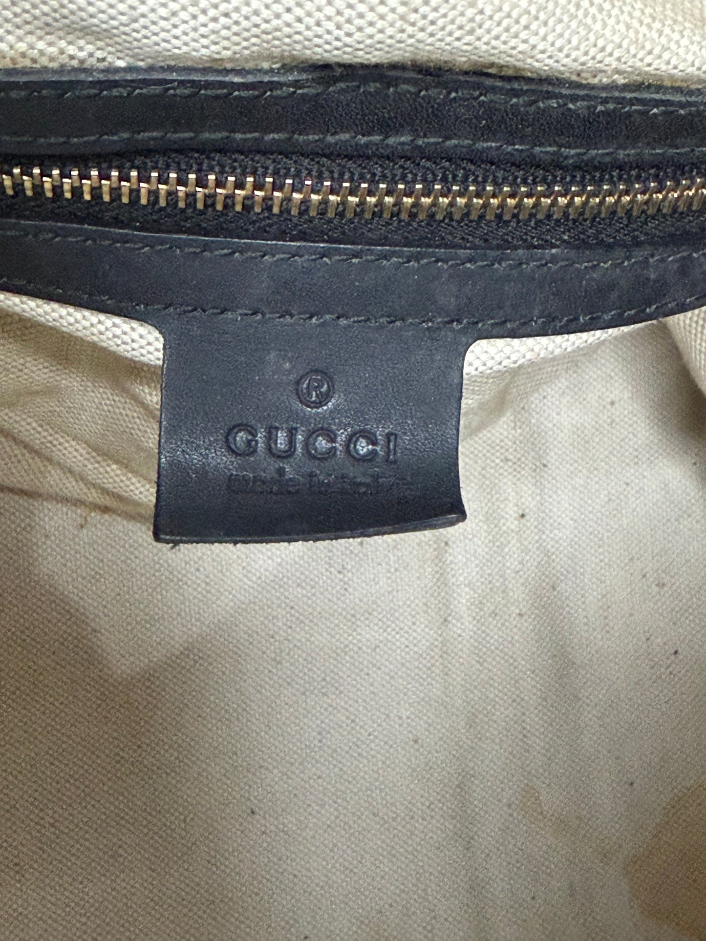 Gucci Black/Beige Diamante Canvas Medium Vintage Web Boston Bag