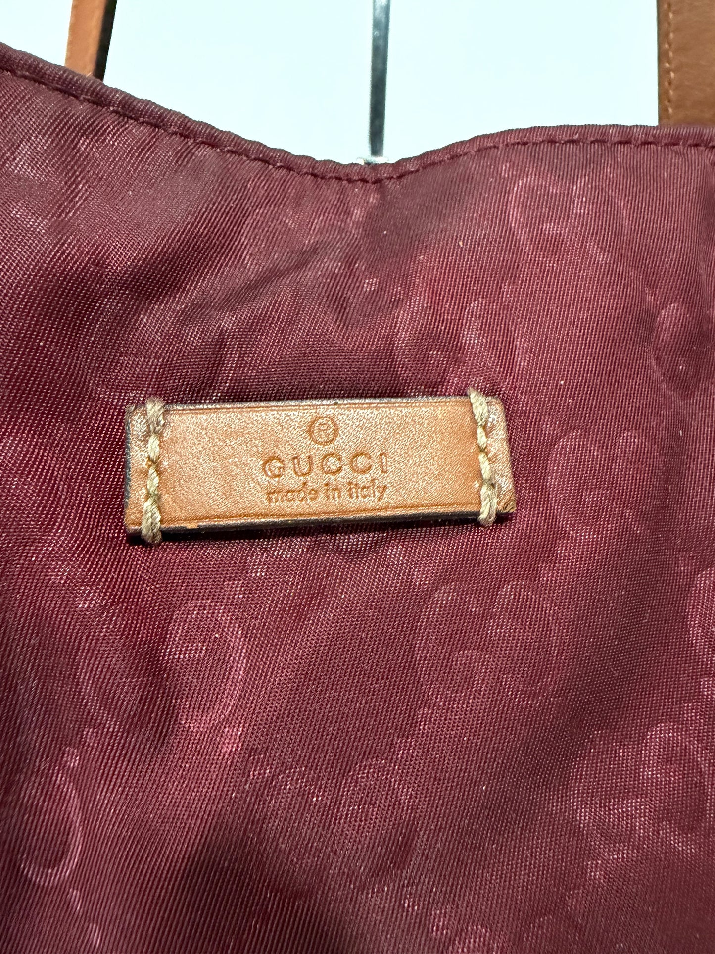 Gucci Burgundy GG Nylon Tote Bag with Leather Handles