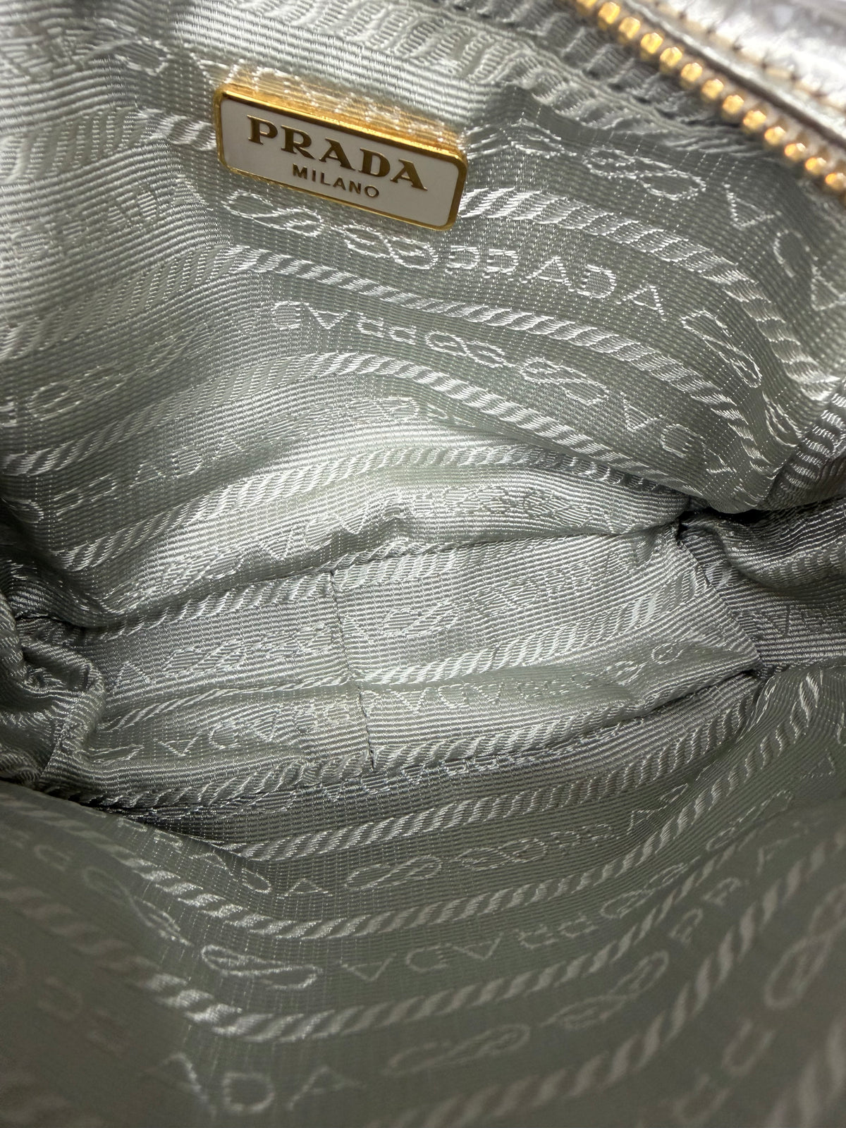 Prada Silver
Spazzolato Bauletto Mini Bag