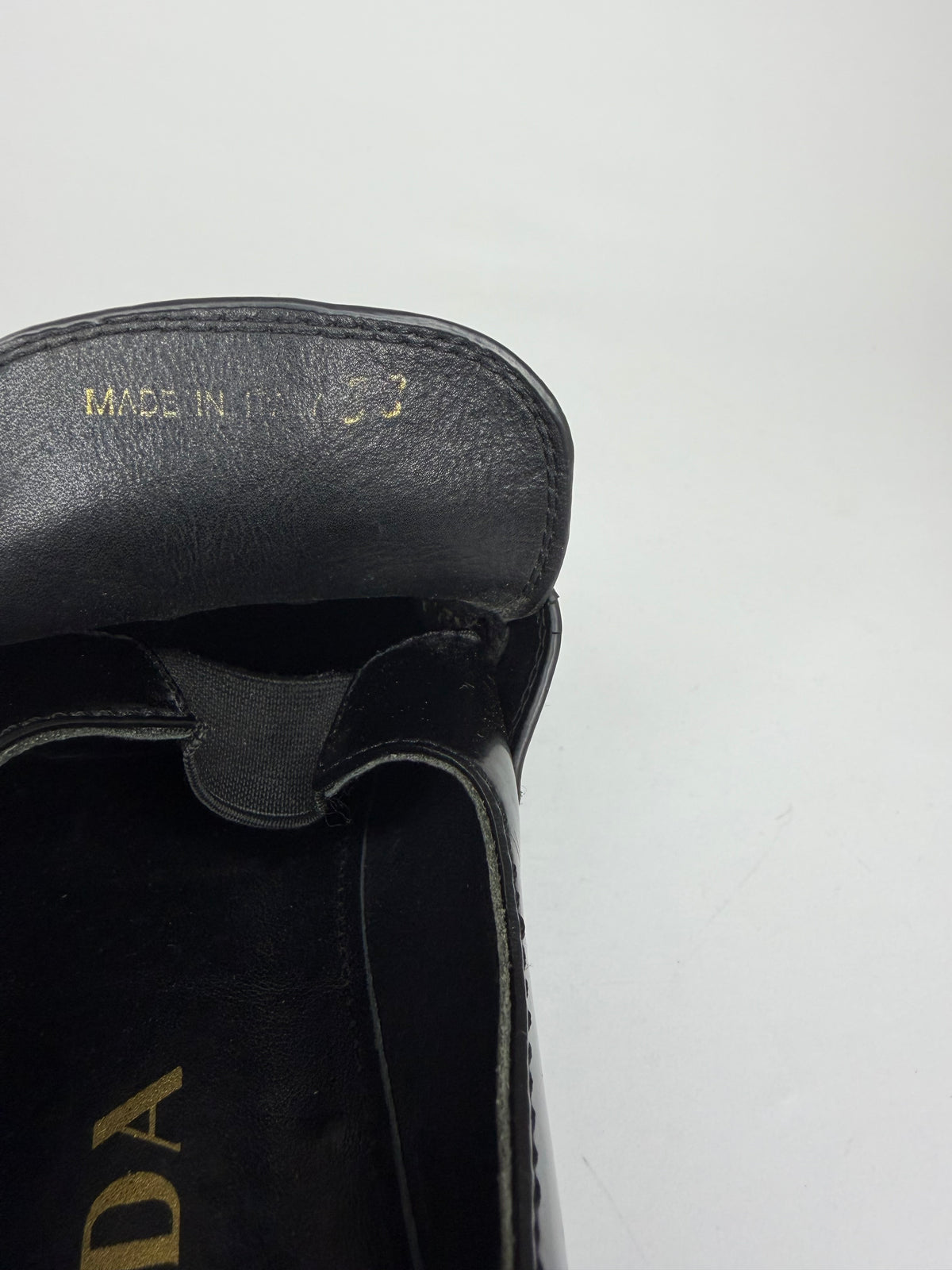 PRADA Vernice Metal Triangle Logo 50mm Loafers Size 38 EU/8 US/ 5 UK