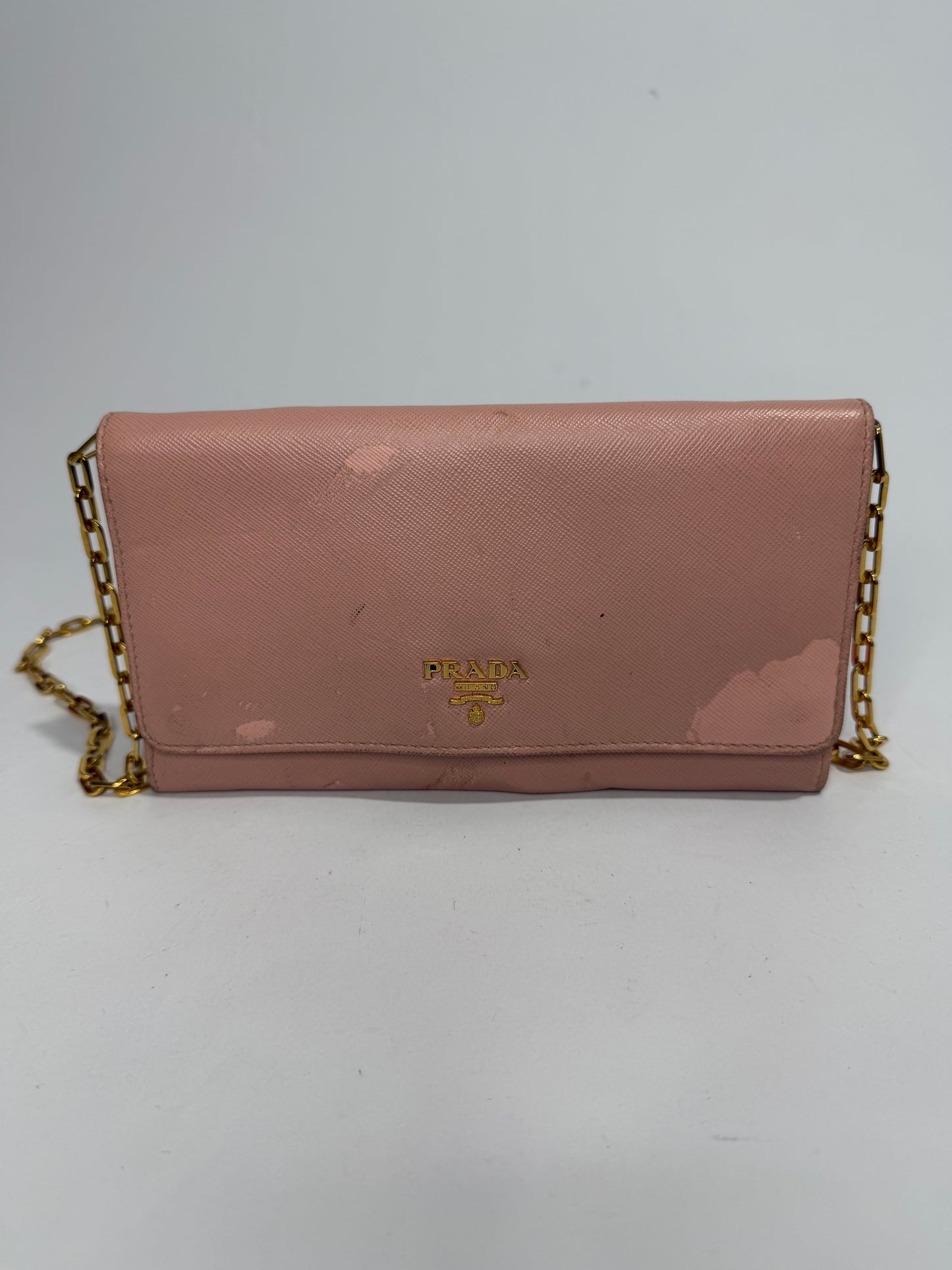 Prada Pink Saffiano Metal Leather Wallet on Chain