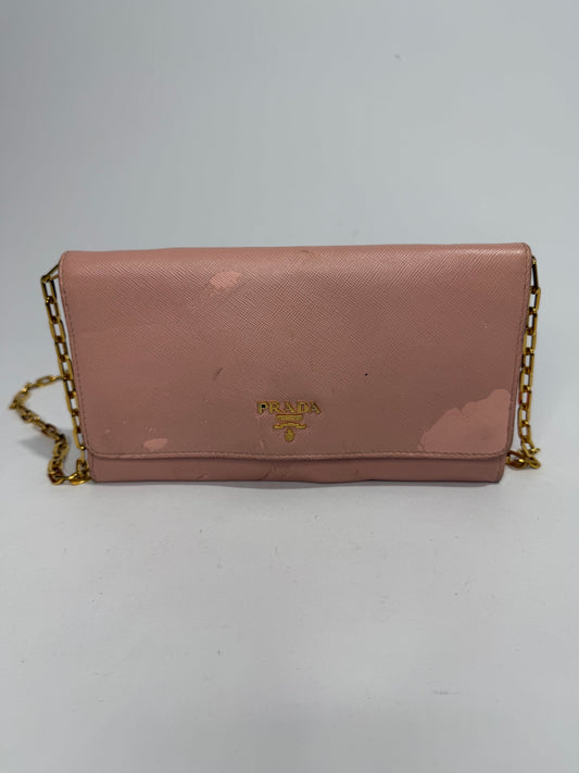 Prada Pink Saffiano Metal Leather Wallet on Chain