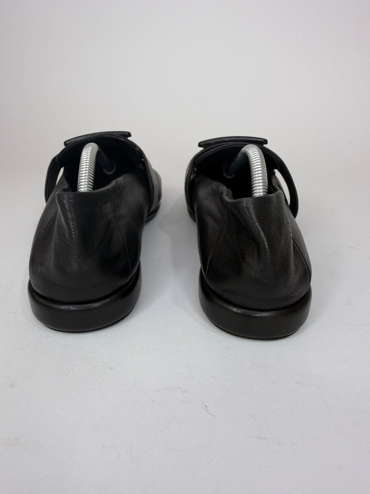 Prada Black Leather Triangle Logo Strap Loafers Made in Italy EU 37/ 7 US