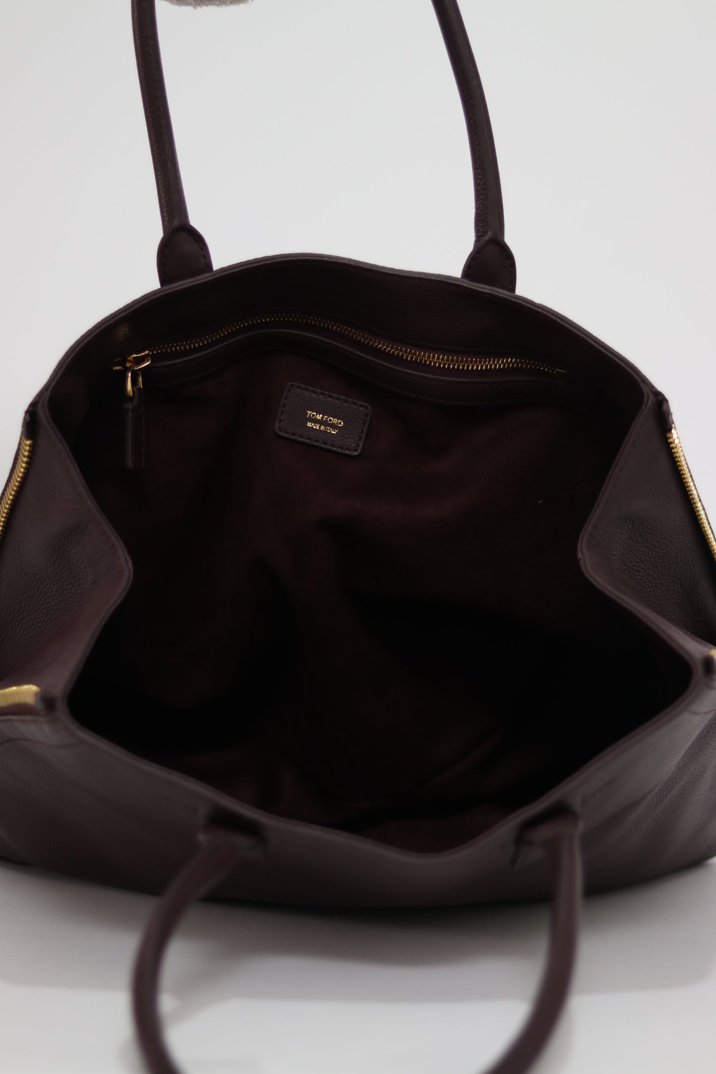 TOM FORD 
Pebbled Calfskin Medium Jennifer Zip Tote Burgundy