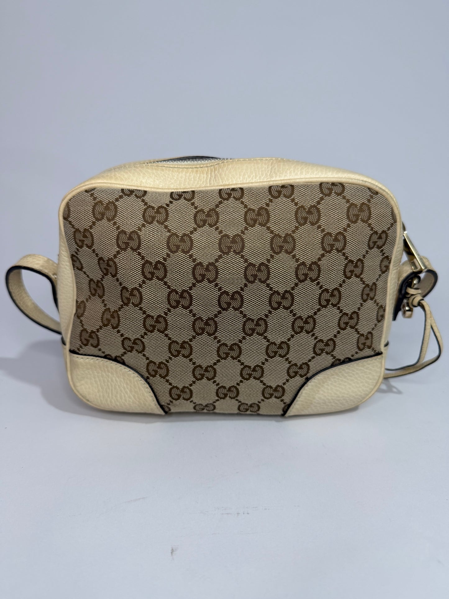 GUCCI
Monogram Dollar Calfskin Mini Bree Messenger Bag Beige Ebony Avoire
