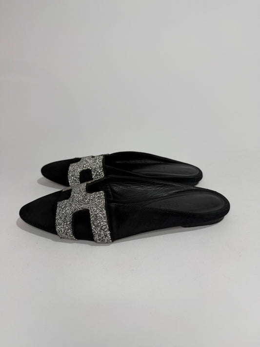 Hermes Black Suede Roxane Mule Sandals Size 36 EU/6 US/ 3 UK