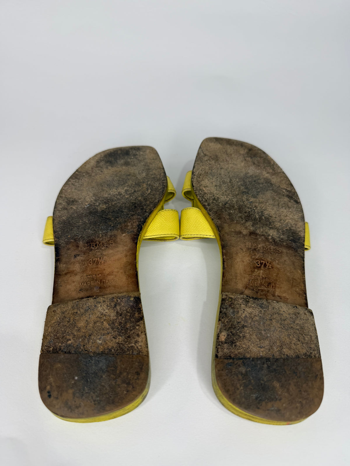 HERMES Yellow Box Calfskin Oran Sandals 37.5 EU/ 7.5 US / 4.5 UK