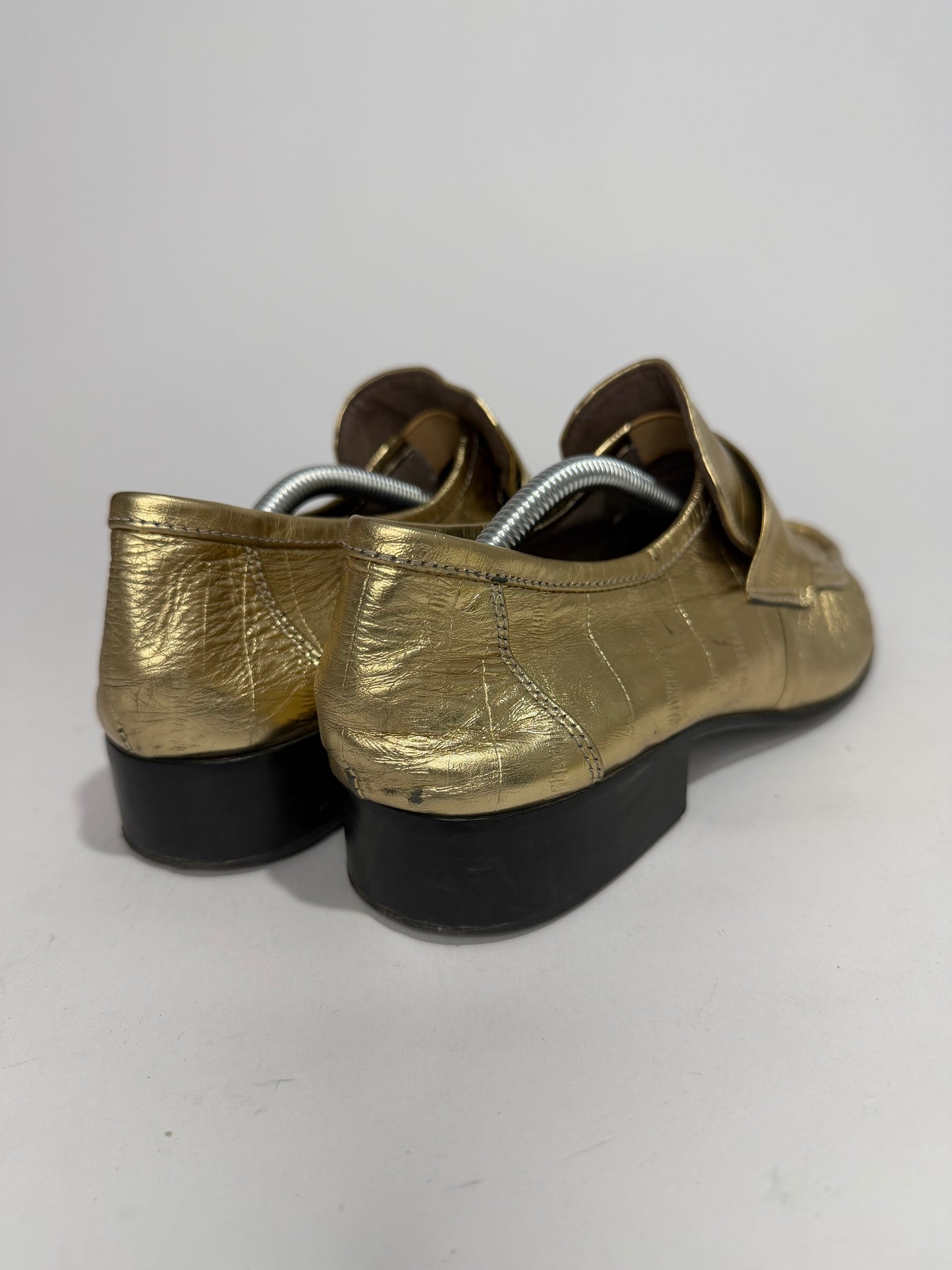 The Row Gold
Eel Skin Loafers 
Women's Size 38 EU/8 US / 5 UK