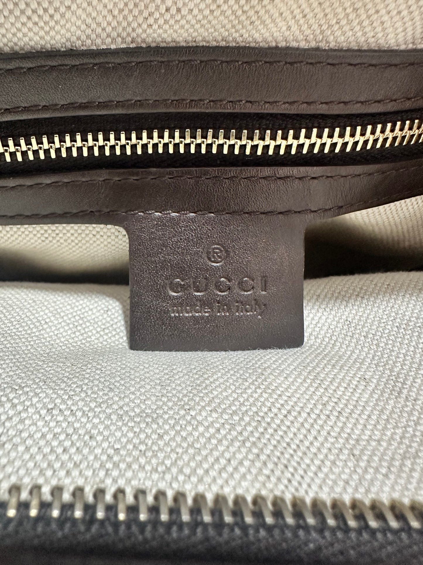 Gucci Beige/Brown Canvas Web Original GG Boston Bag