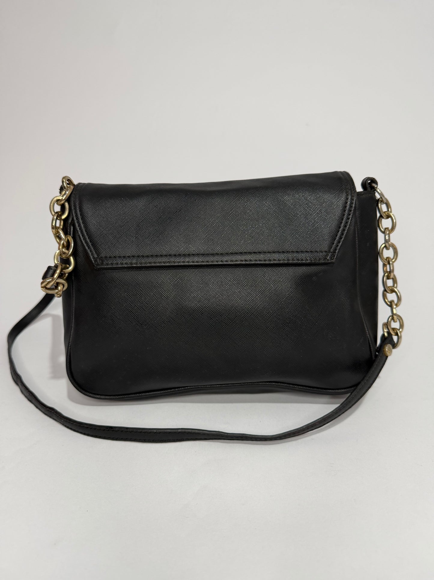 Vivienne Westwood London Black Logo Flap Shoulder Bag Crossbody Gold Chain