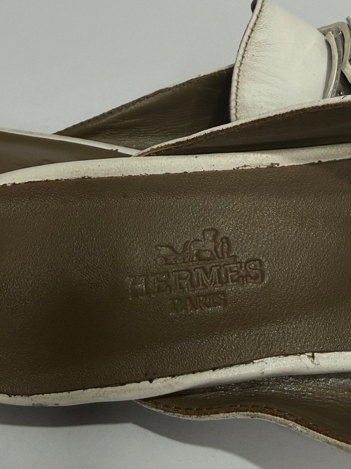 Hermes white Calf Leather Oz Mule Size 38 EU/ 8 US/ 5Uk