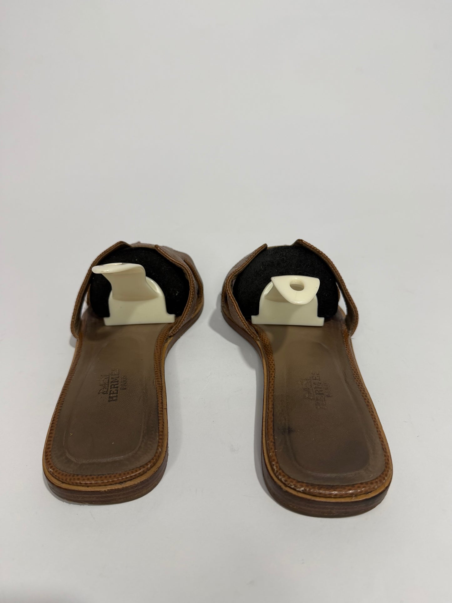 Hermes Oran Brown iguana lizard Leather Sandals Size 39 EU/ 9 US/ 6 UK