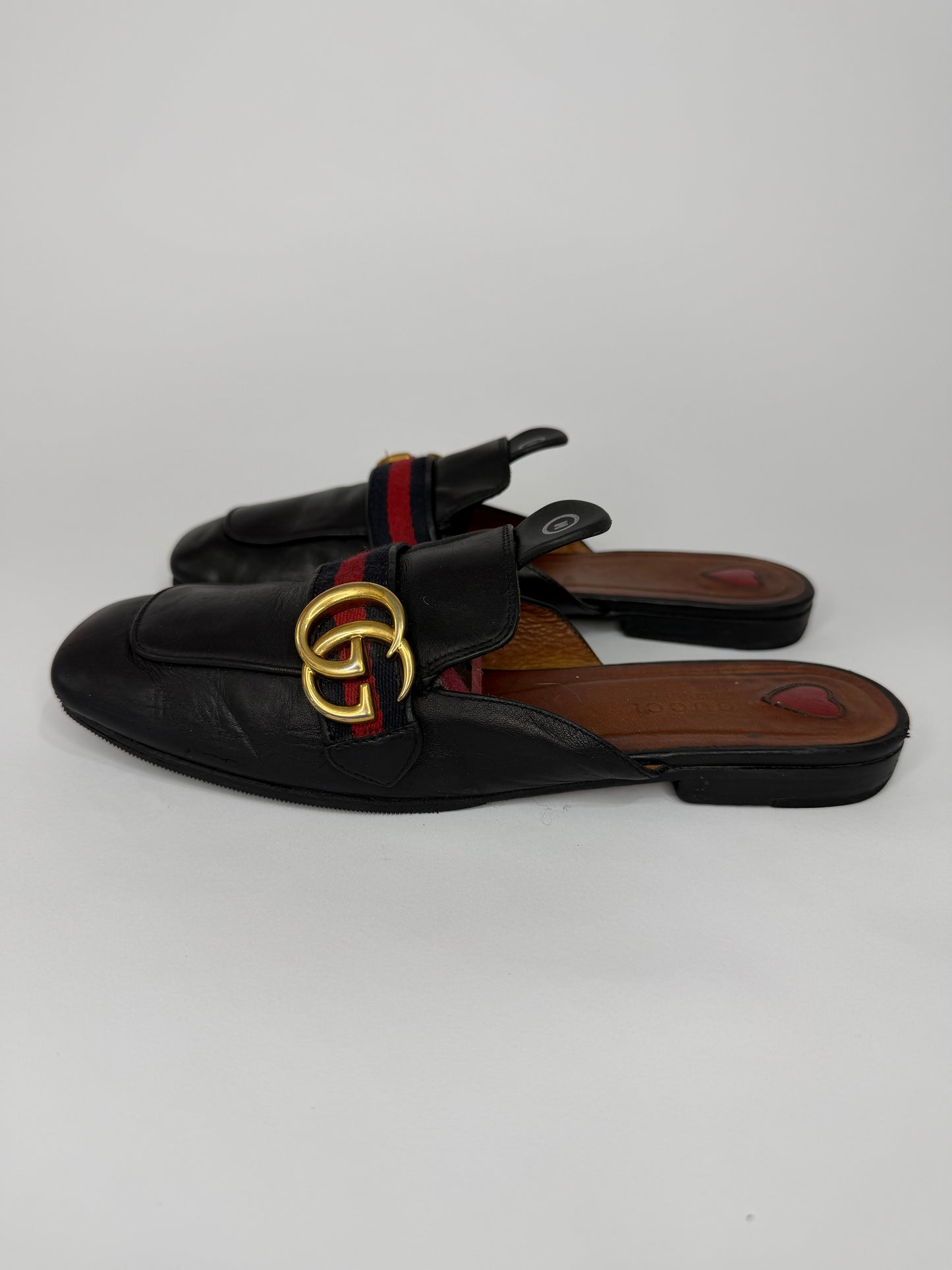 Gucci Black Leather Peyton Flat Mules Size 38 EU/ 8 US / 5 UK