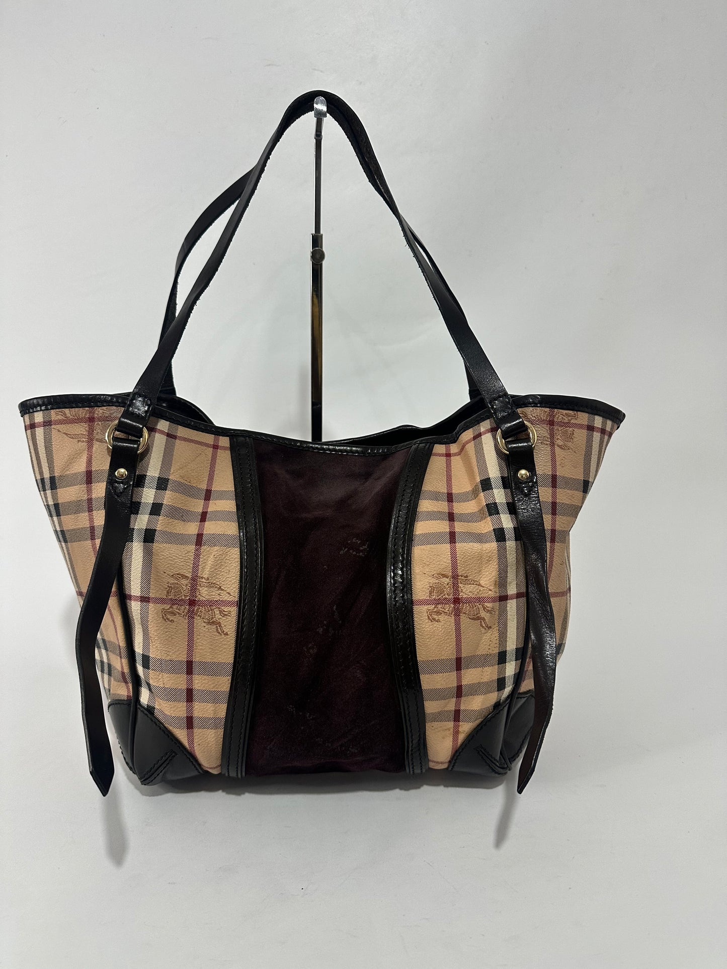 Burberry Beige Brown Haymarket Coated Canvas and Suede Canterbury Tote