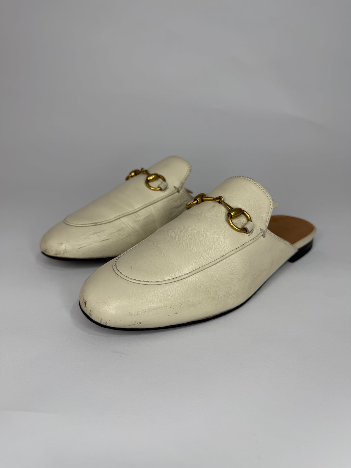 Gucci White Leather Princetown Mules Loafers Size 36 EU/ 3 UK/ 6 US