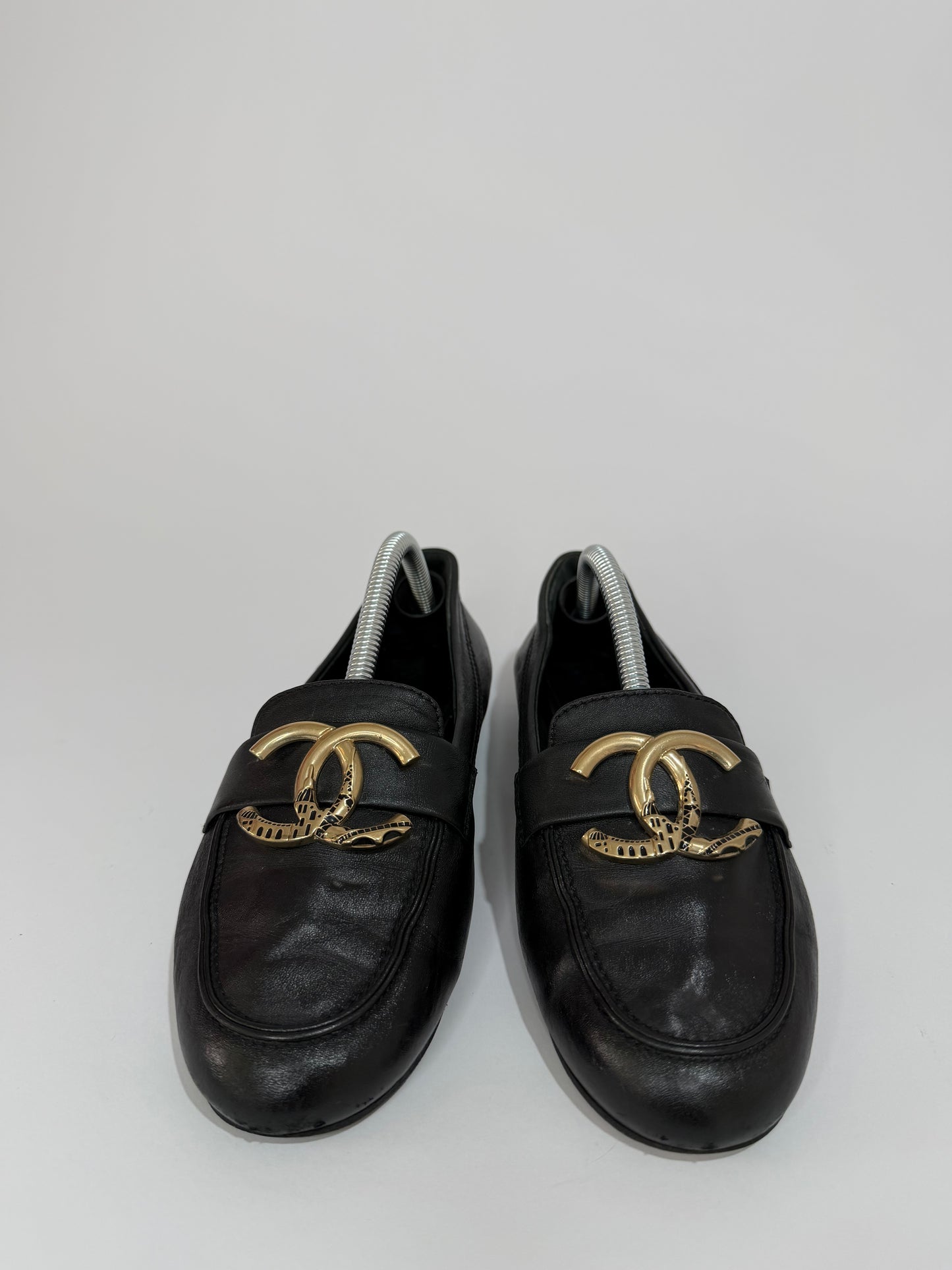 Chanel Black Leather Metal CC Slip On Loafers Size 35.5EU/5.5 US