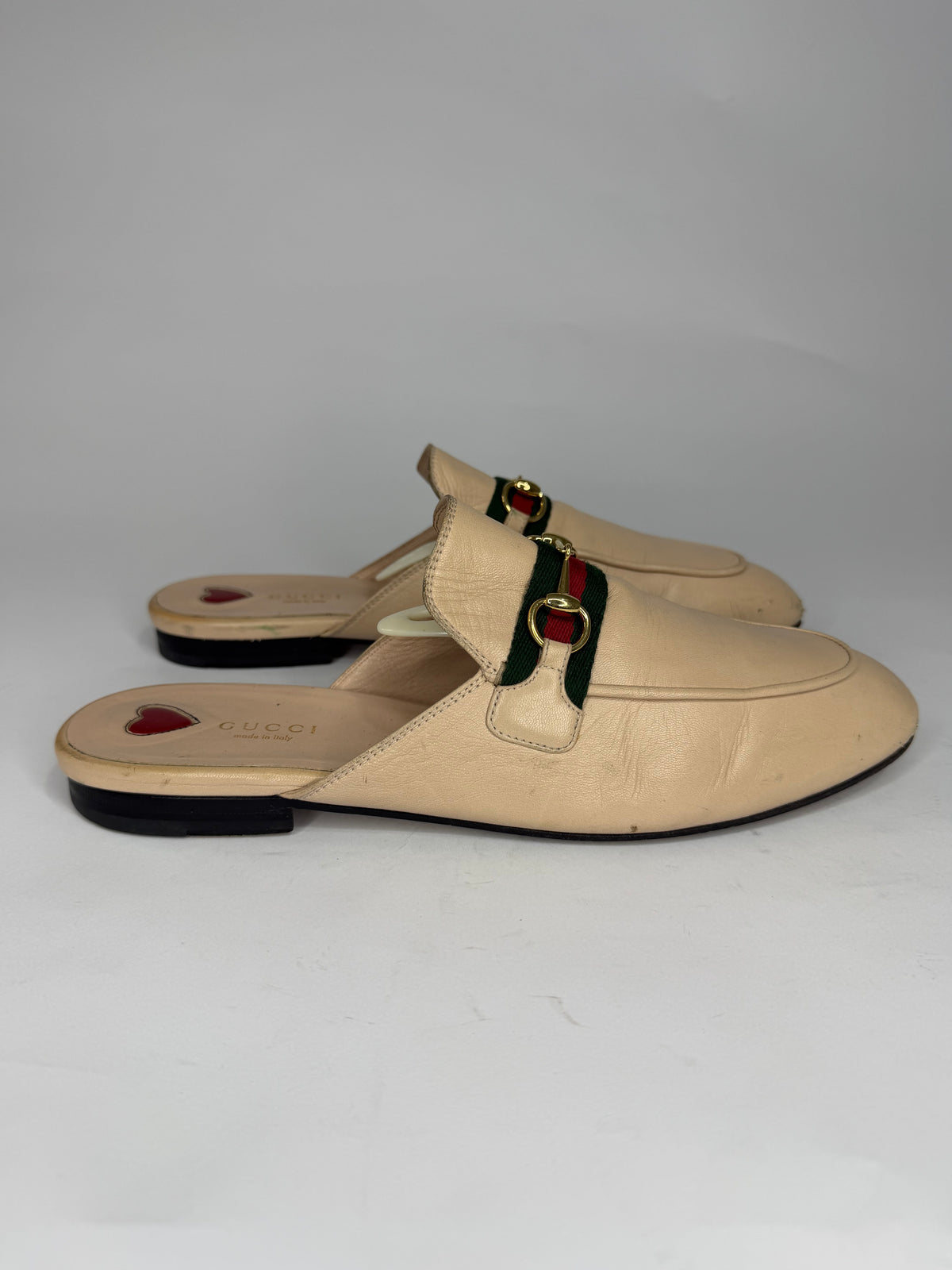 Gucci Beige Leather Princetown Horsebit Flat Mules Size 41 EU