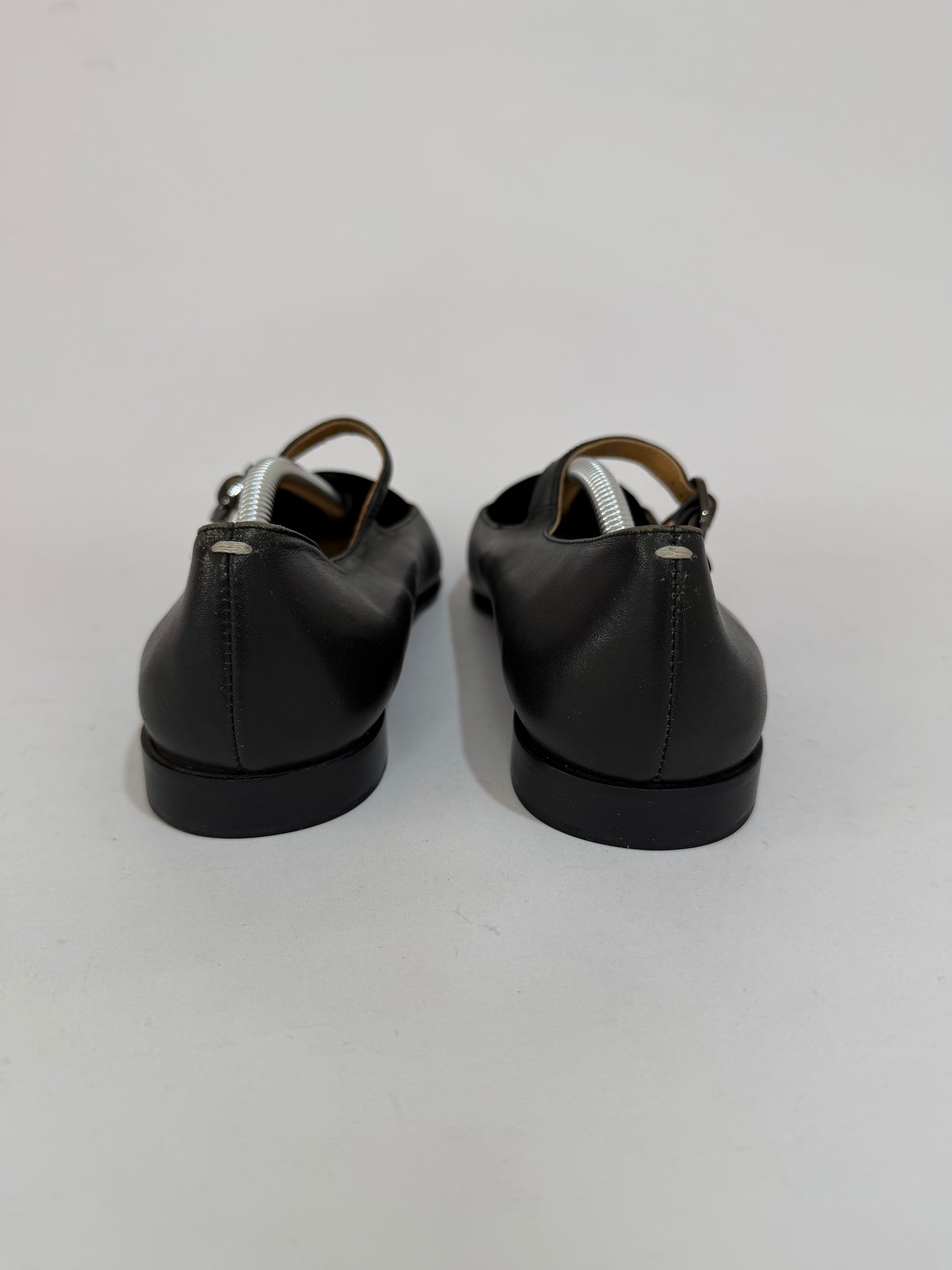 Maison Margiela Black Leather Mary Jane Ballet Flats Pointed Toe EU 36/ 6 US/ 3 UK