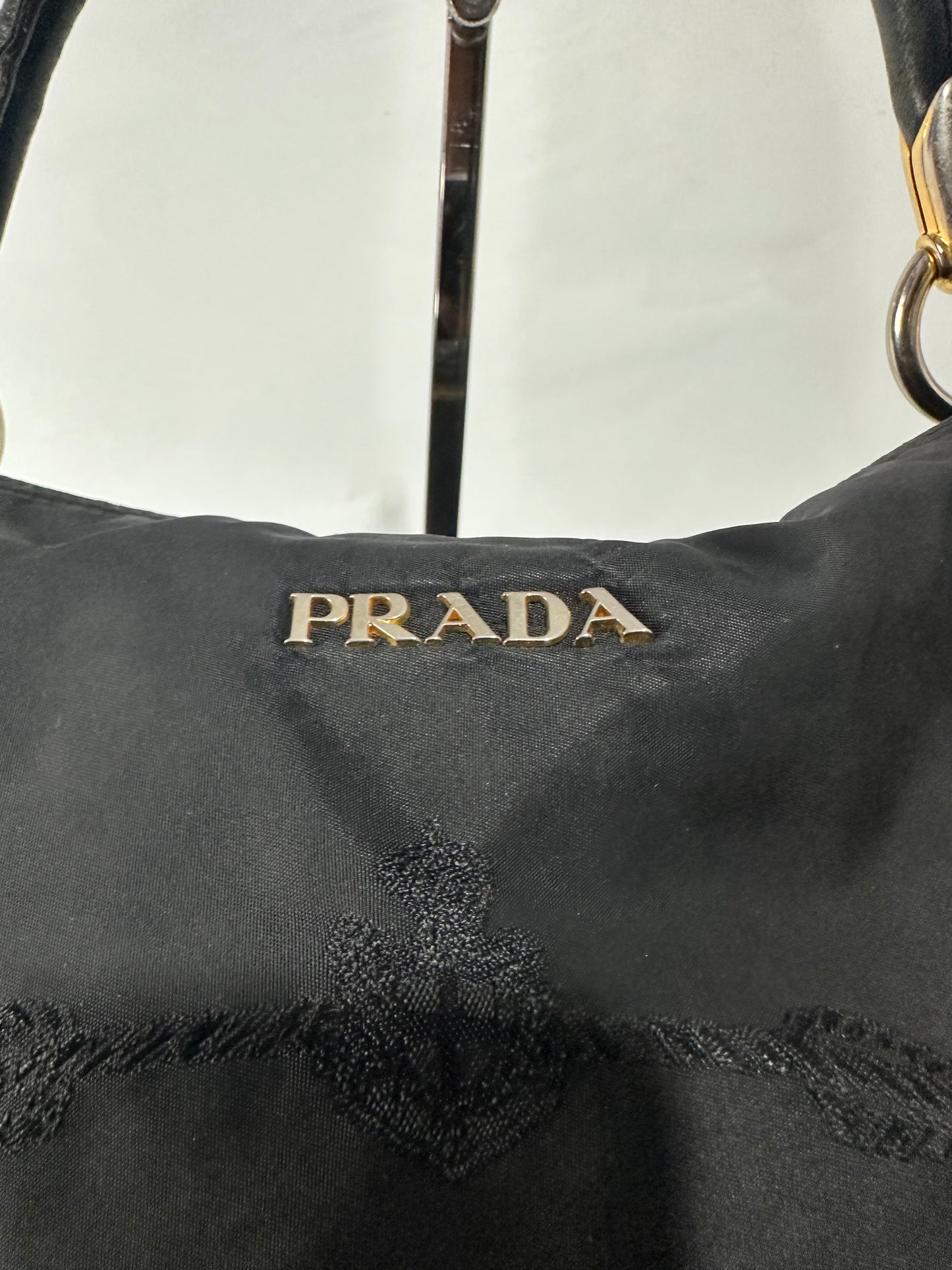 Prada Black Nylon and Leather Zip Shoulder Bag