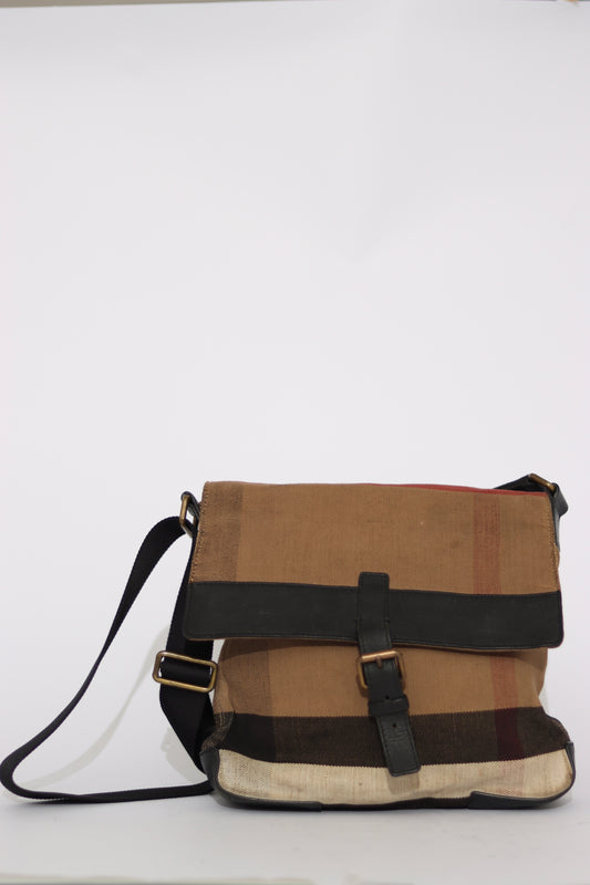BURBERRY 
Canvas Mega Check Small Baildon Messenger Bag Black