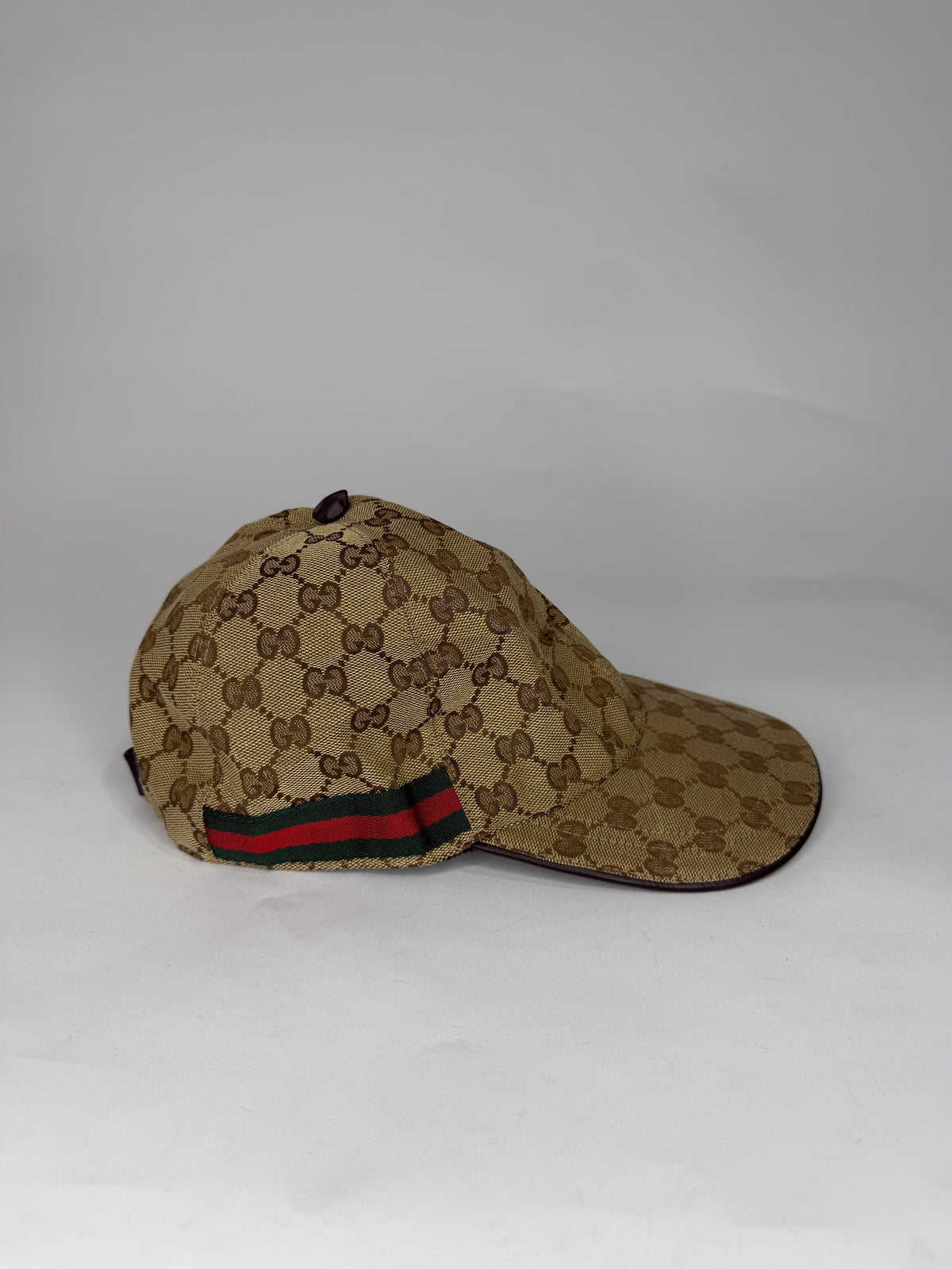Gucci Beige Logo Monogram Web Stripe Detail Canvas Baseball Cap XL