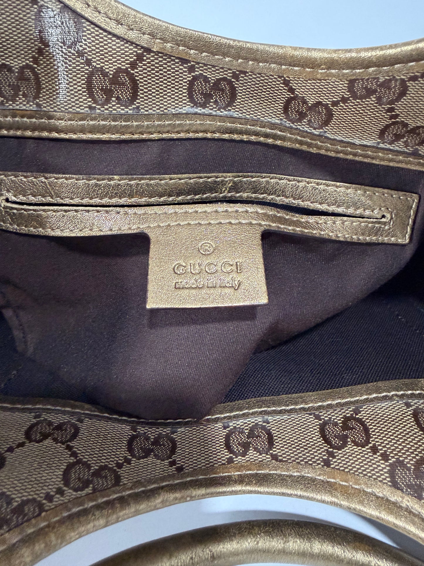 Gucci Gold/Beige GG Crystal Canvas and Leather Small Joy Shoulder Bag